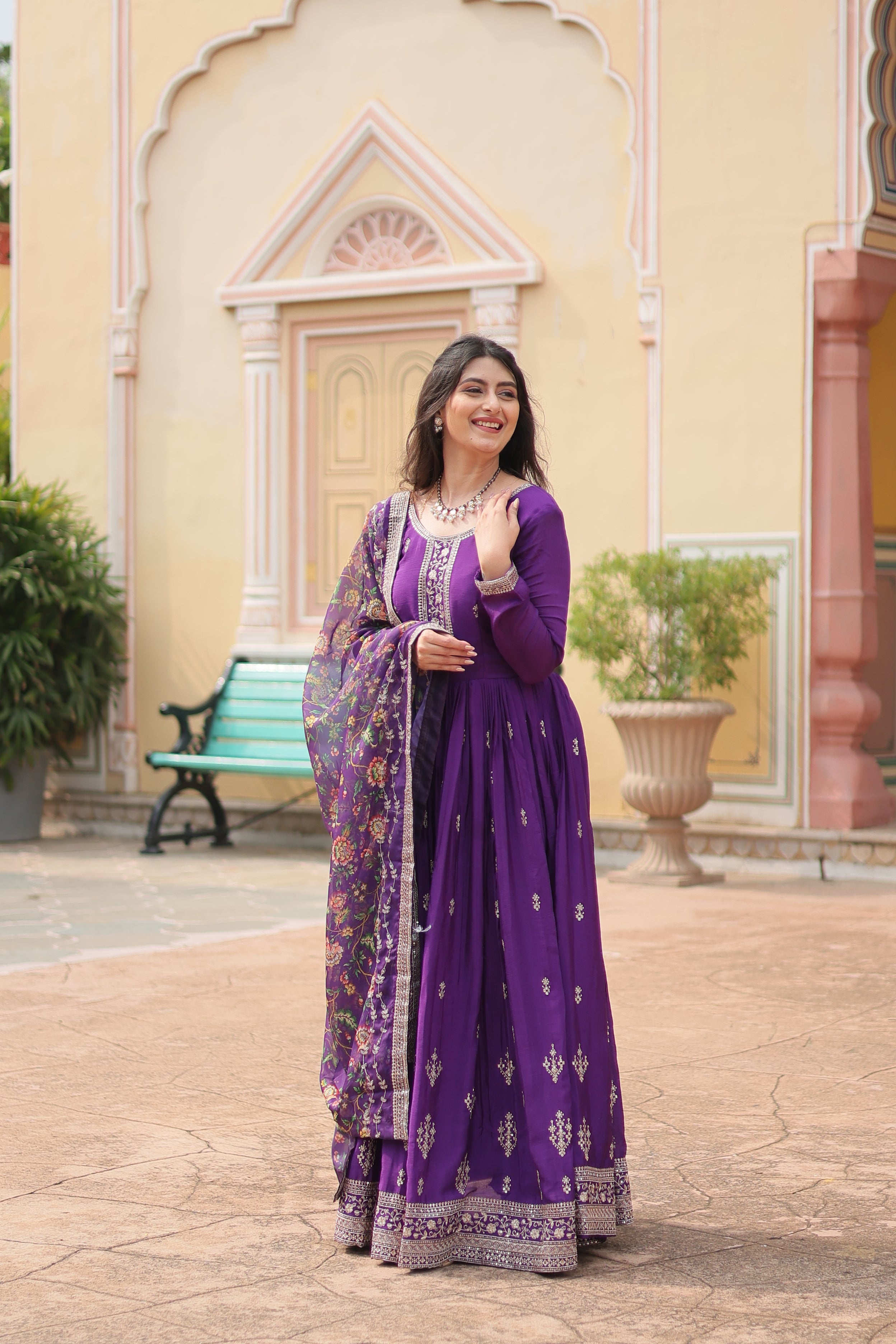 Purple Chinon Sequins Function Wear Gown With Dupatta