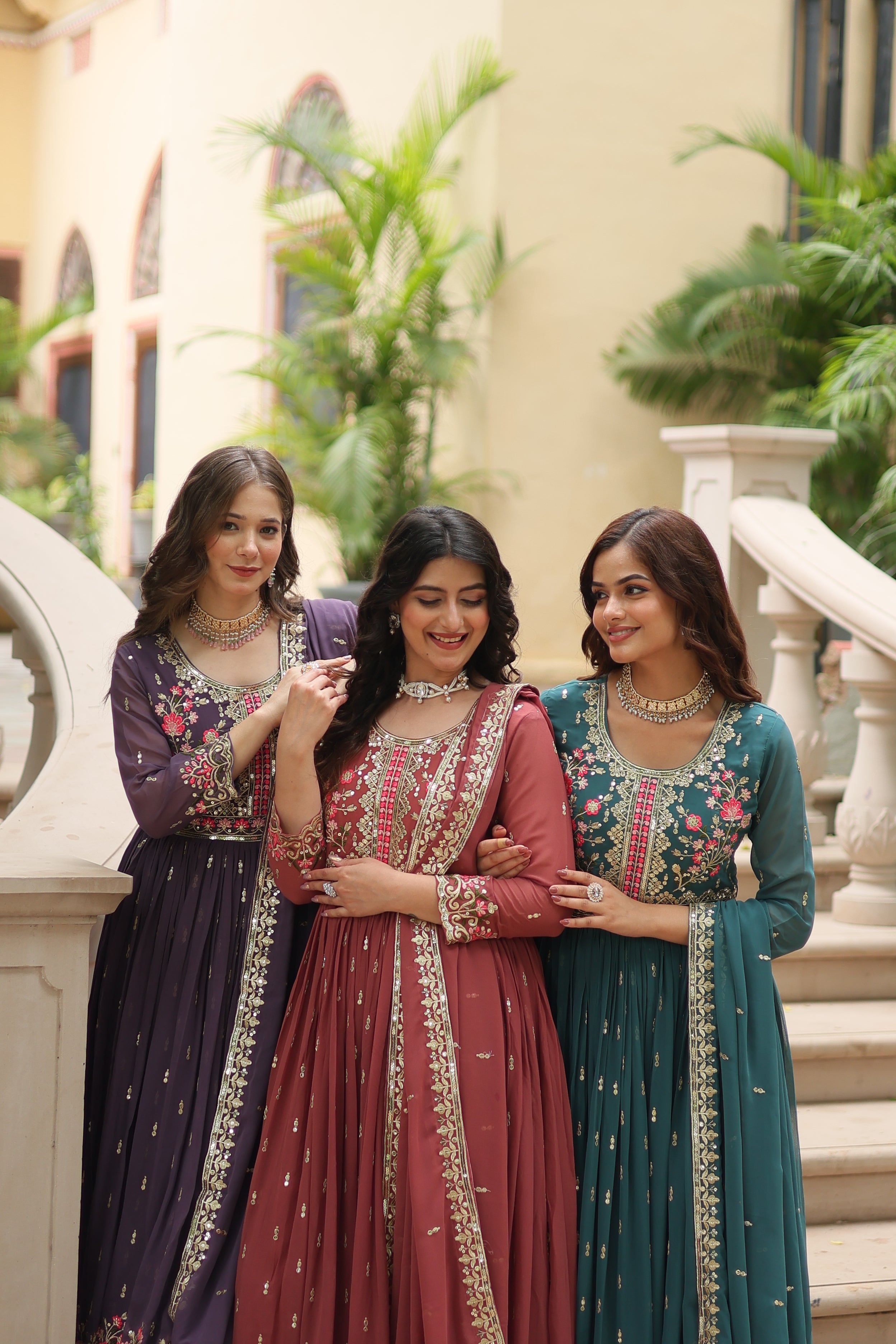 Georgette Embroidered Anarkali Suit With Sharara