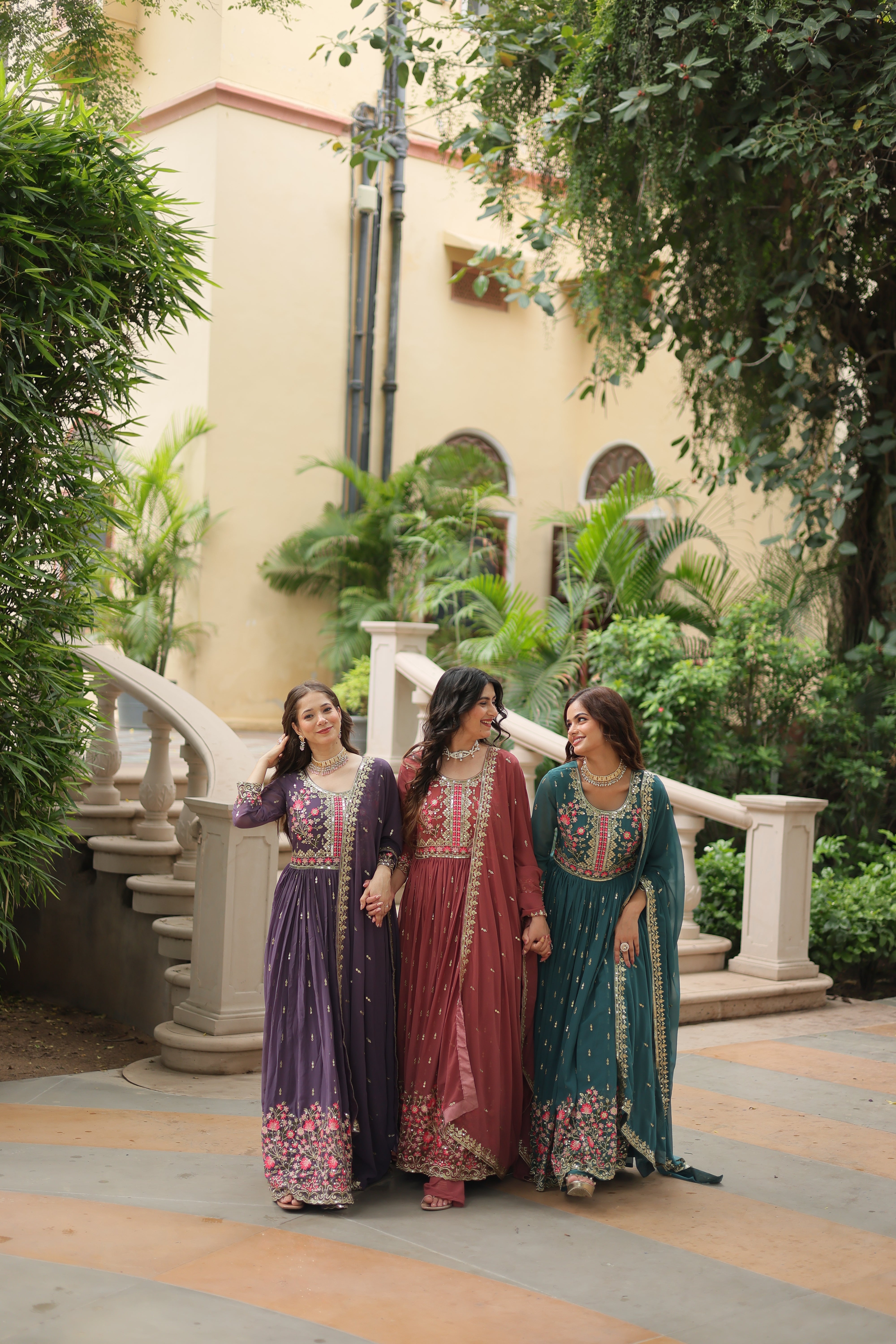 Georgette Embroidered Anarkali Suit With Sharara