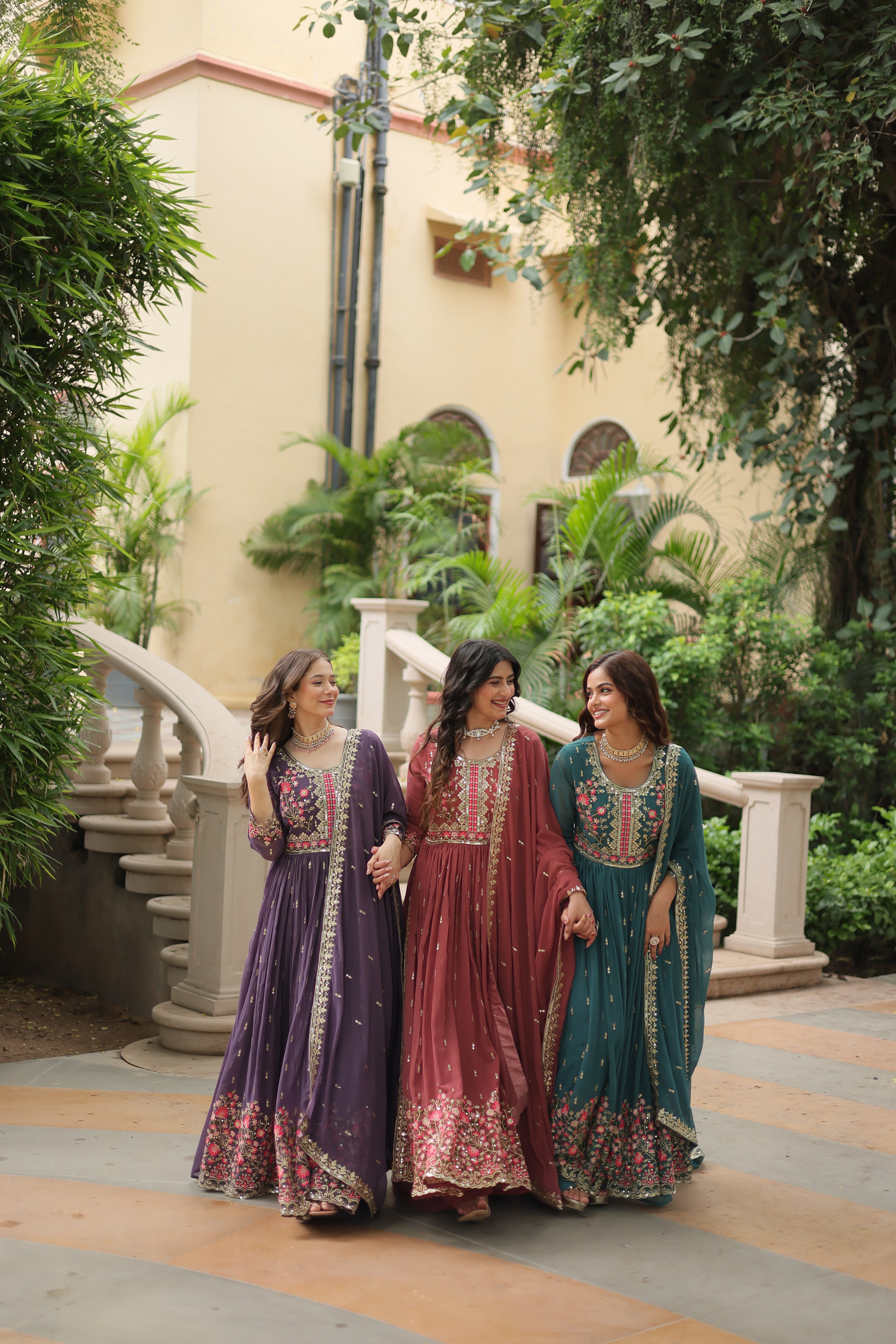 Georgette Embroidered Anarkali Suit With Sharara