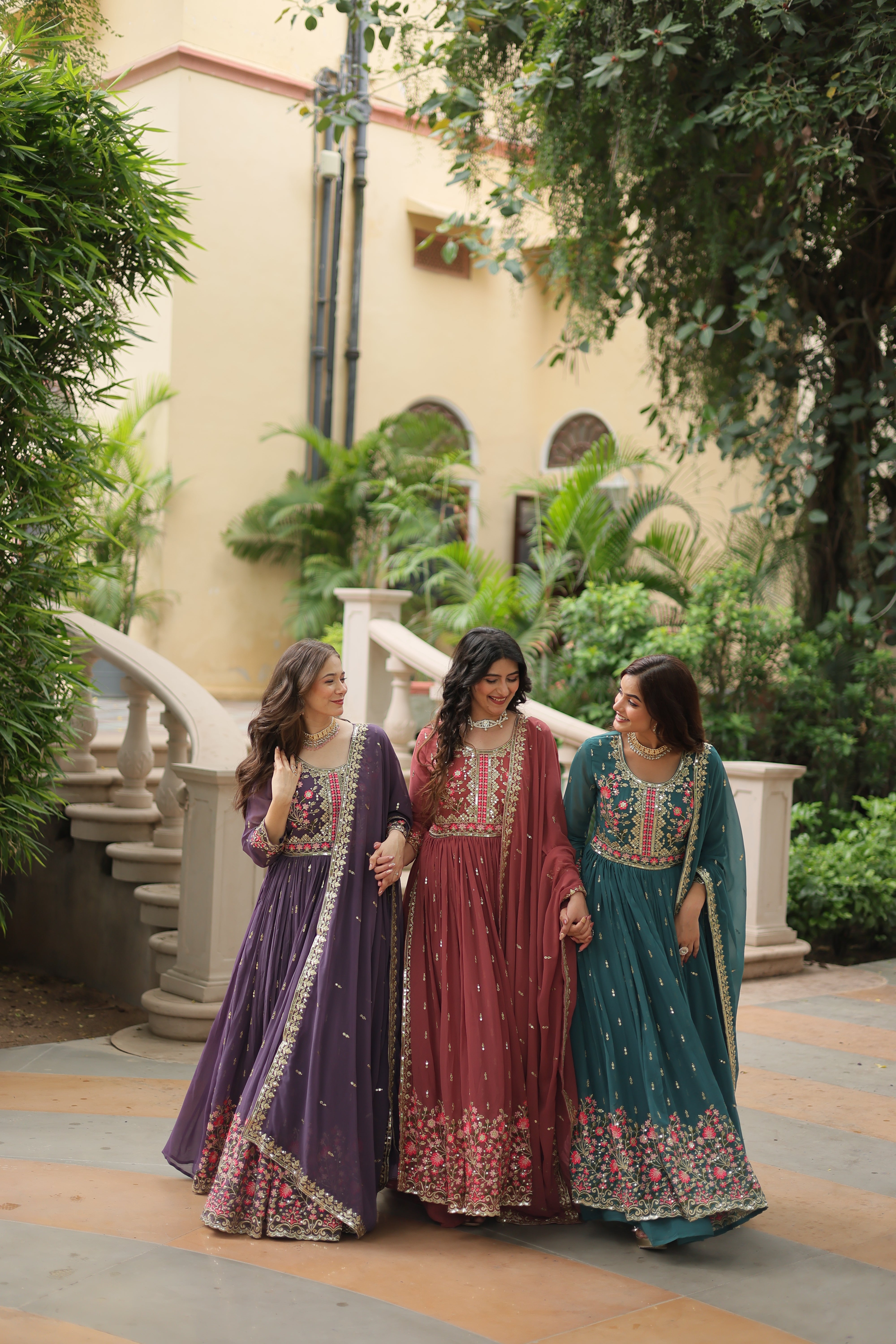 Georgette Embroidered Anarkali Suit With Sharara