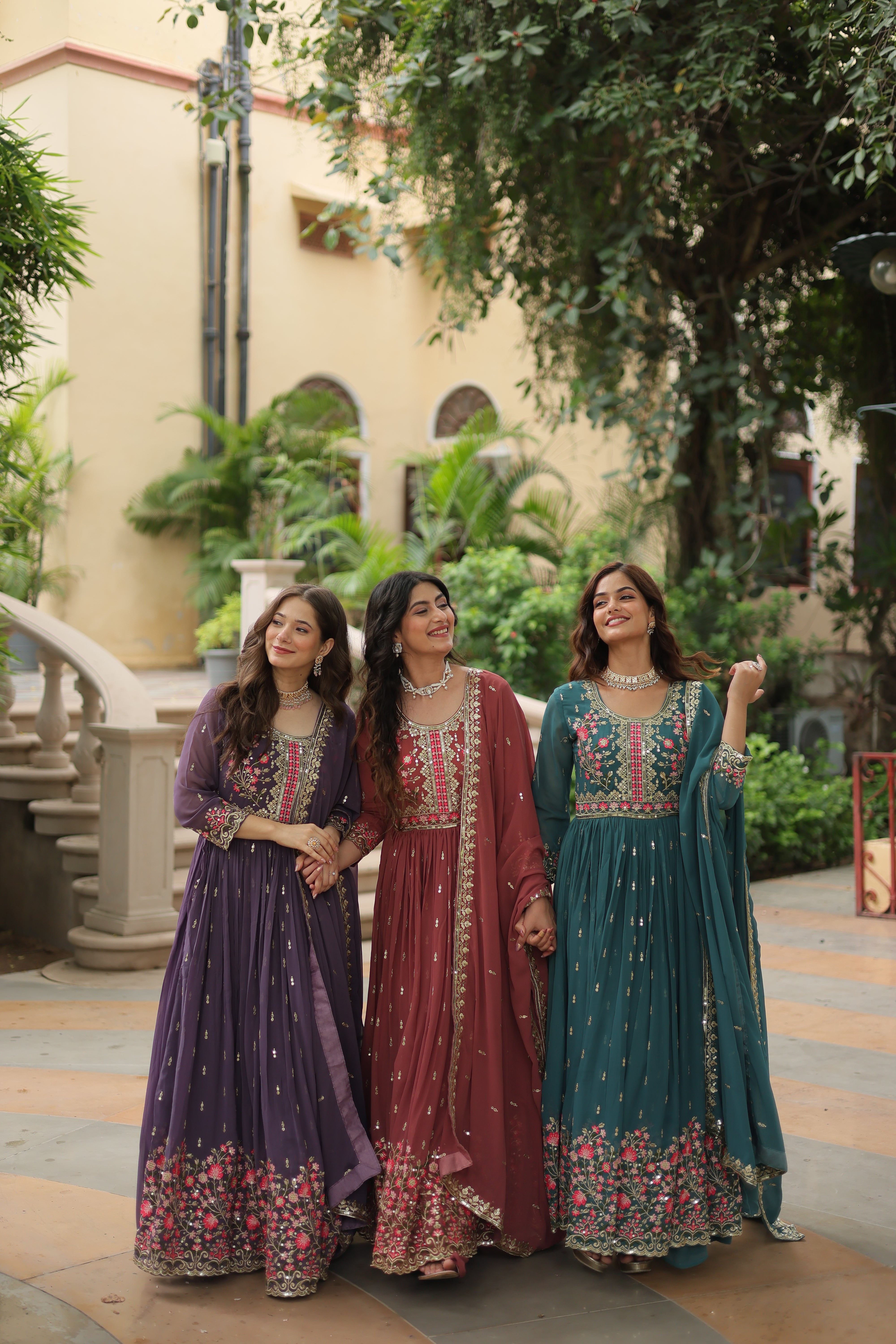 Georgette Embroidered Anarkali Suit With Sharara