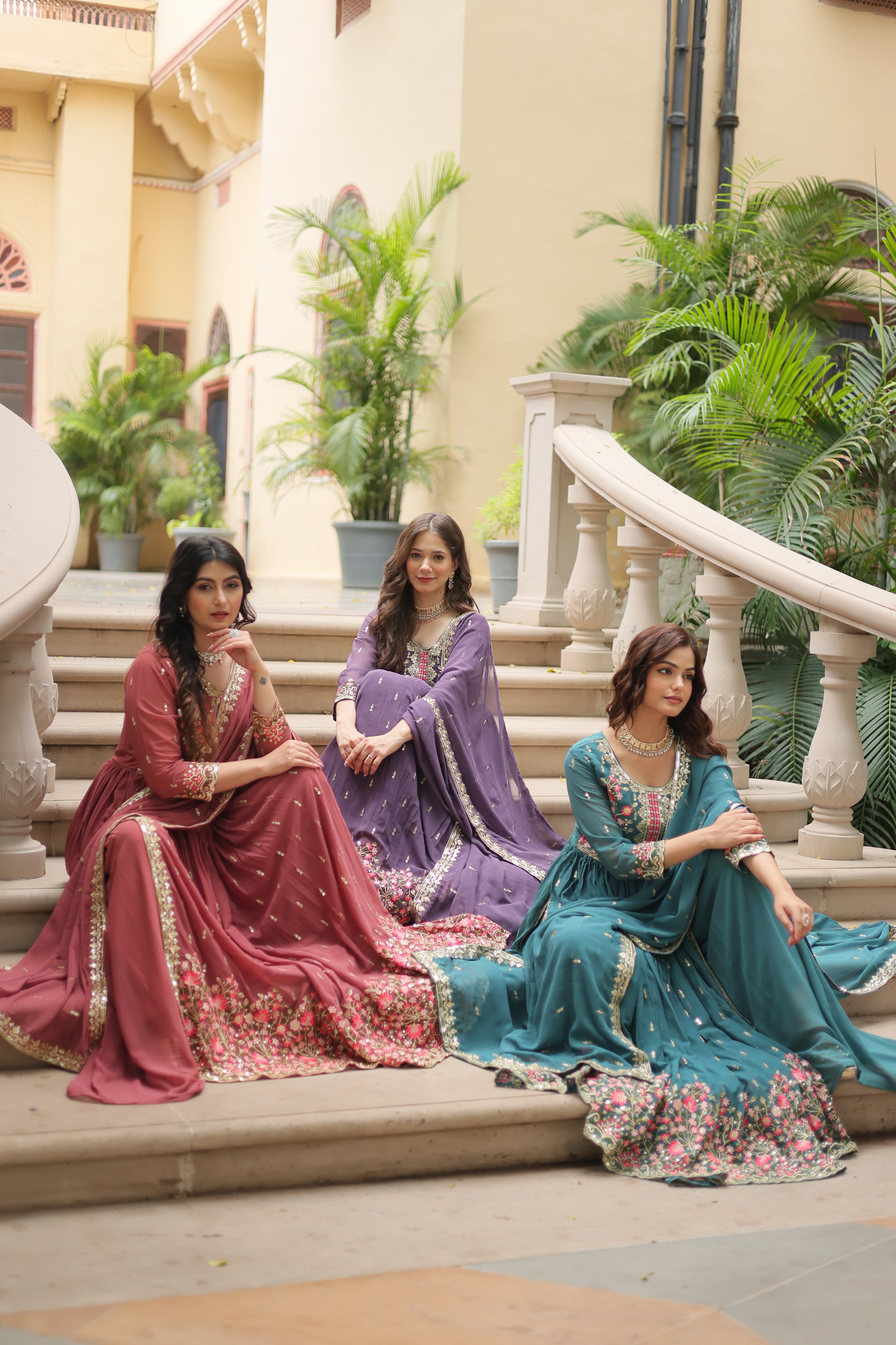 Georgette Embroidered Anarkali Suit With Sharara