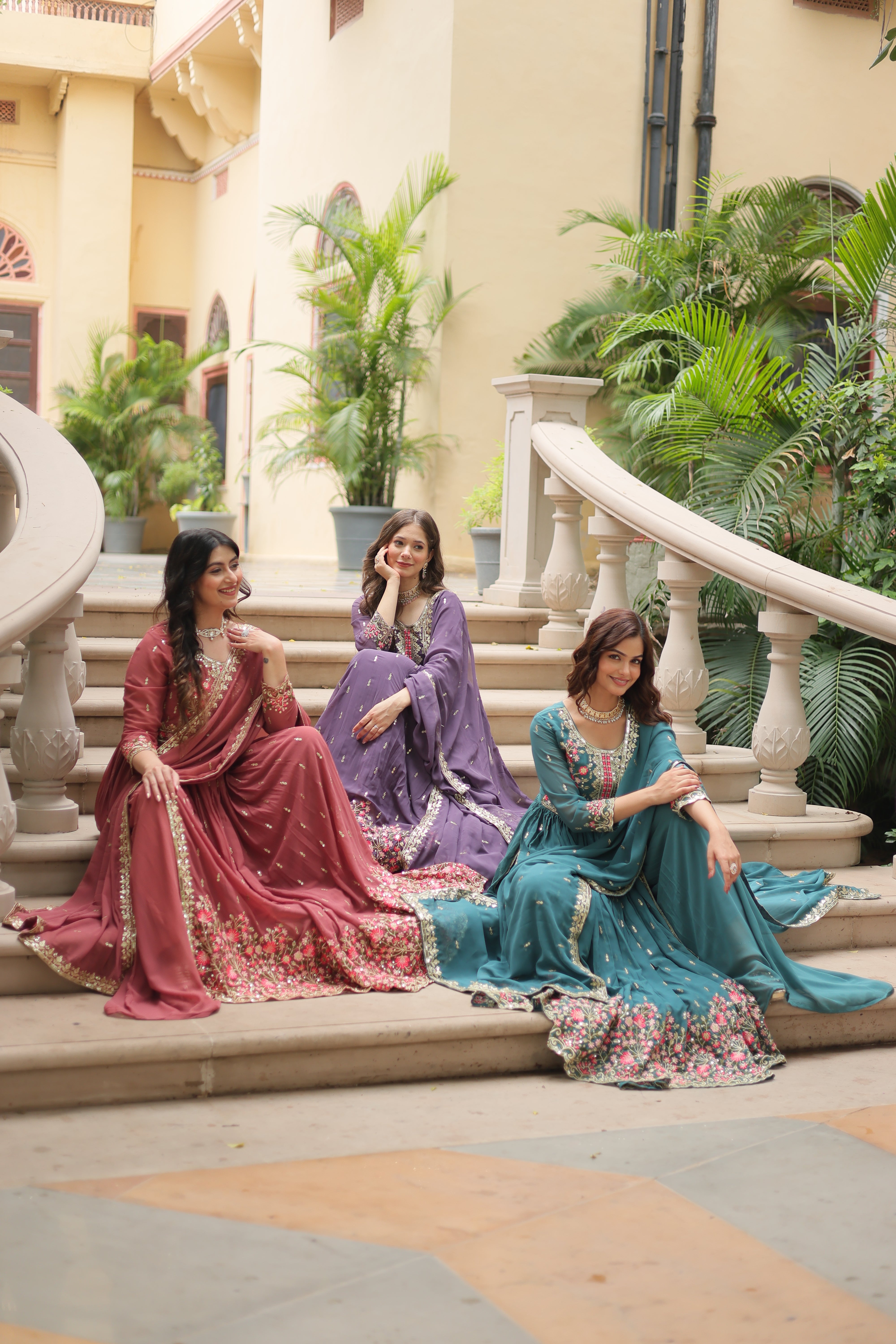 Georgette Embroidered Anarkali Suit With Sharara