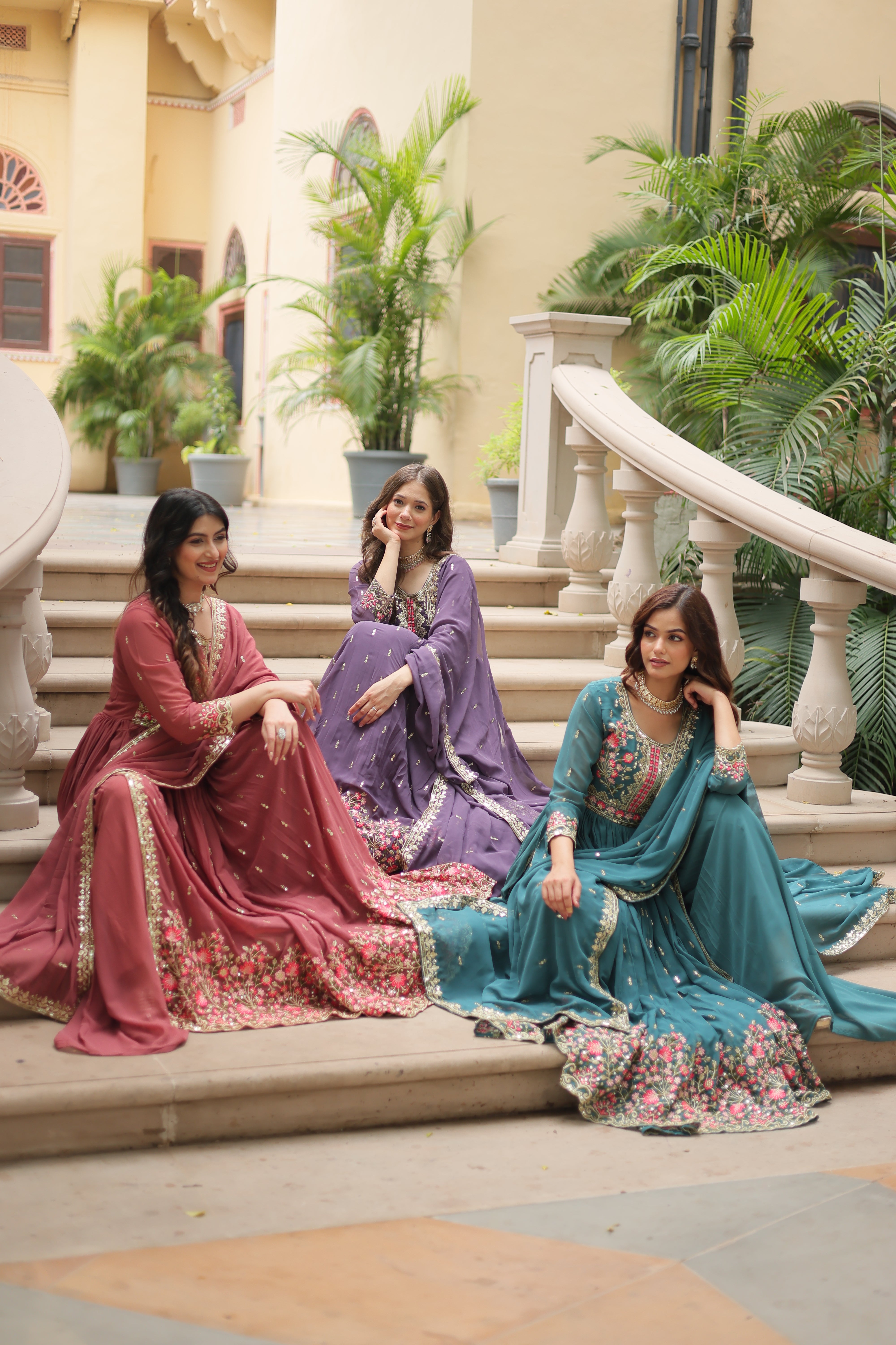 Georgette Embroidered Anarkali Suit With Sharara
