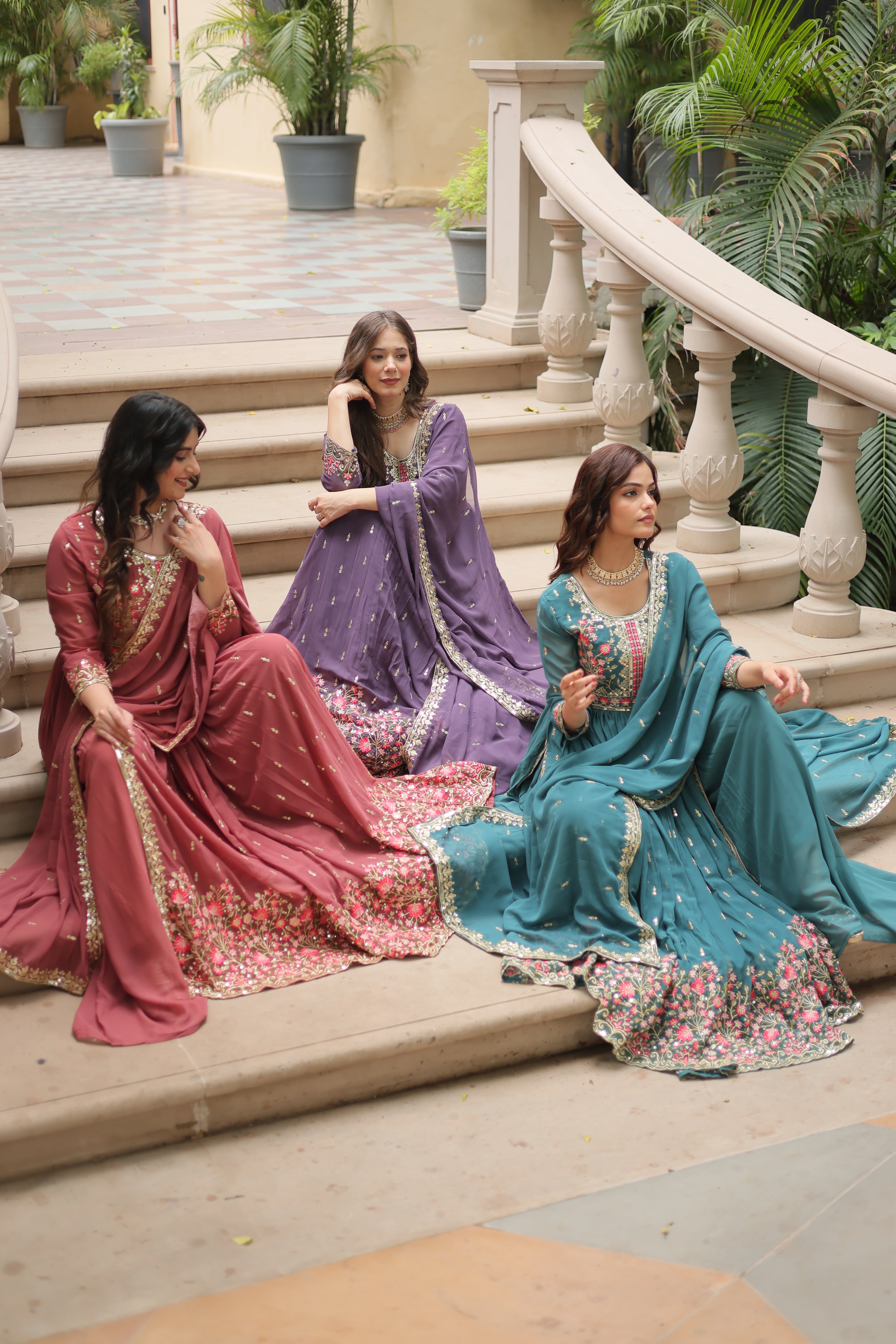 Georgette Embroidered Anarkali Suit With Sharara