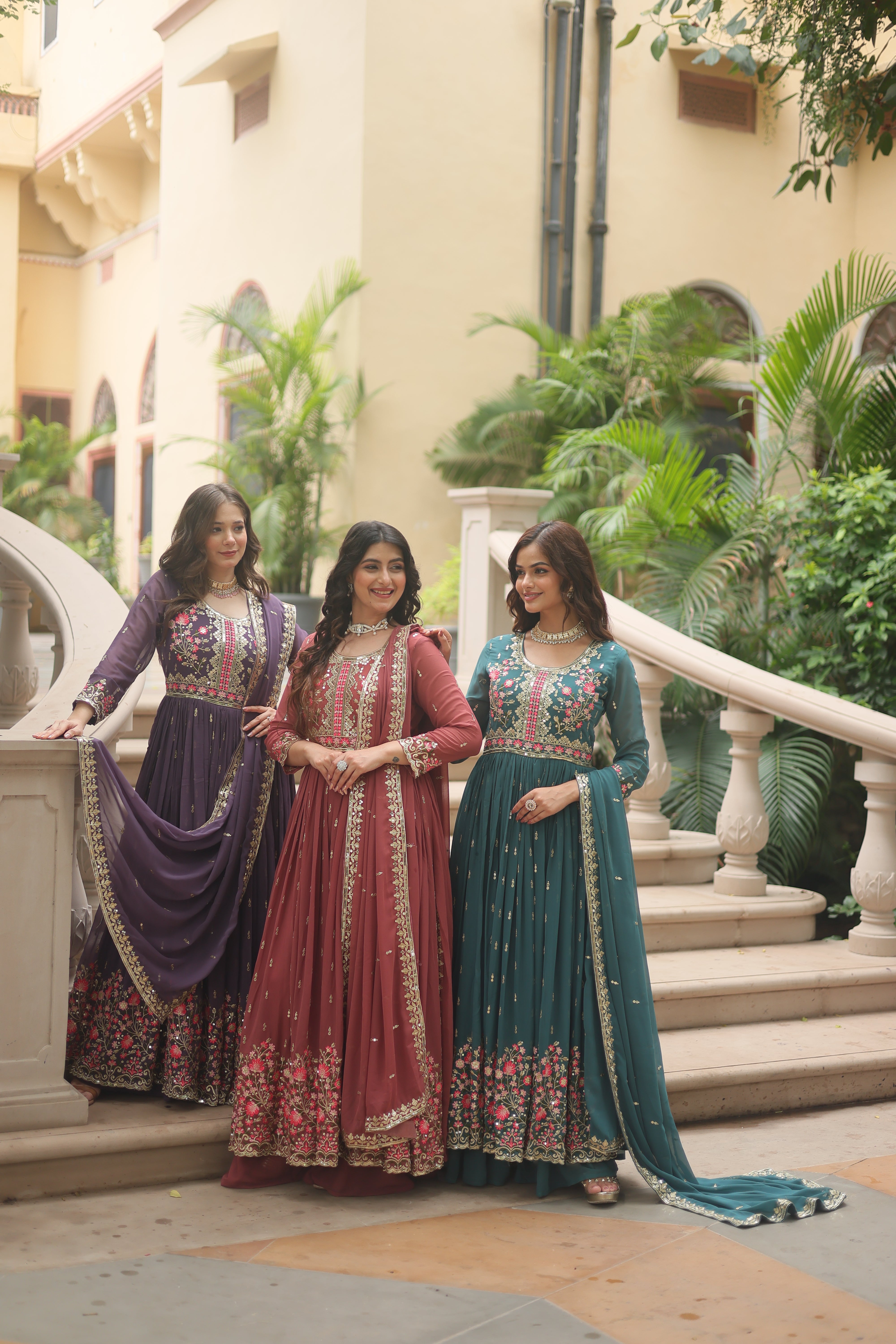 Georgette Embroidered Anarkali Suit With Sharara