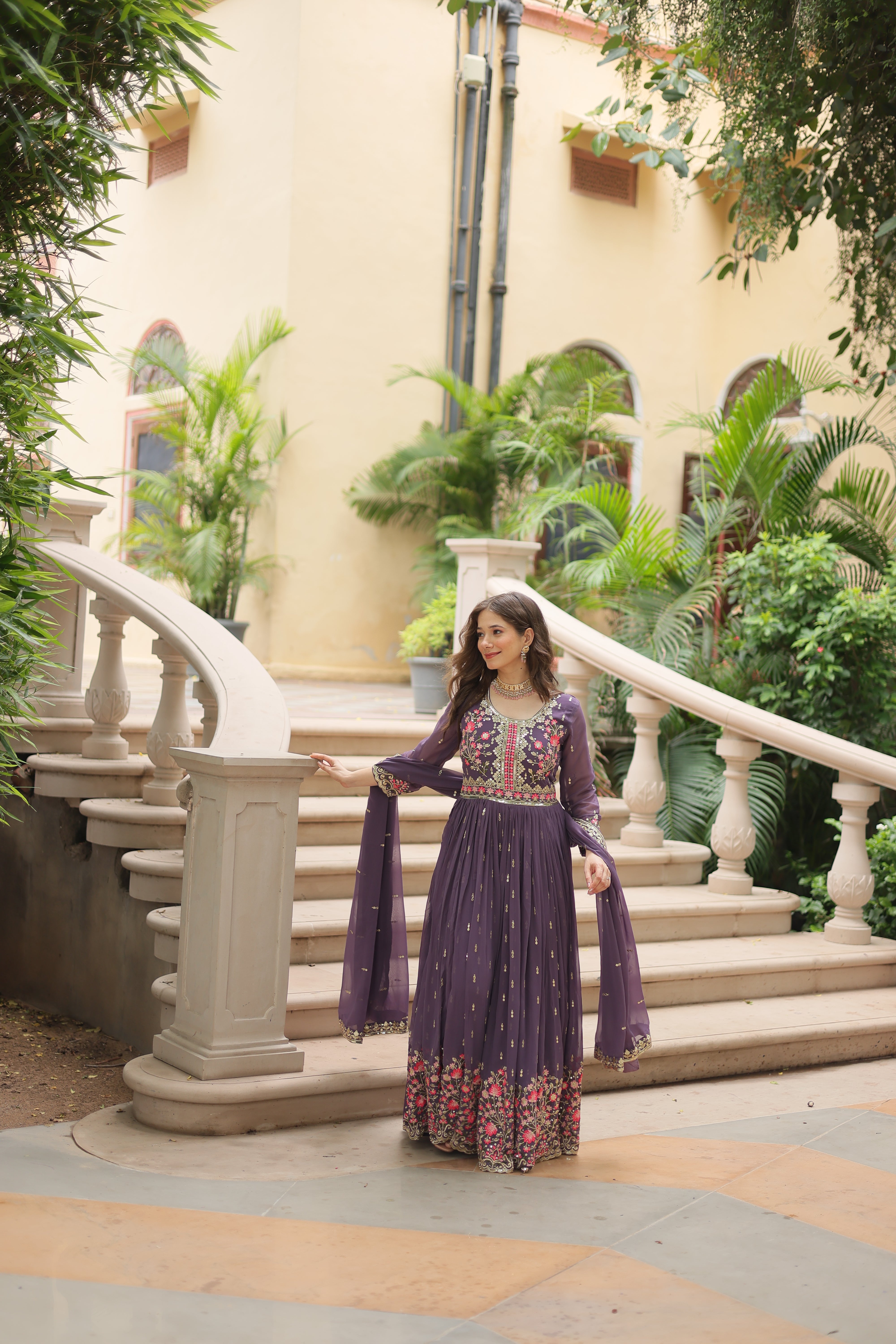 Georgette Embroidered Anarkali Suit With Sharara