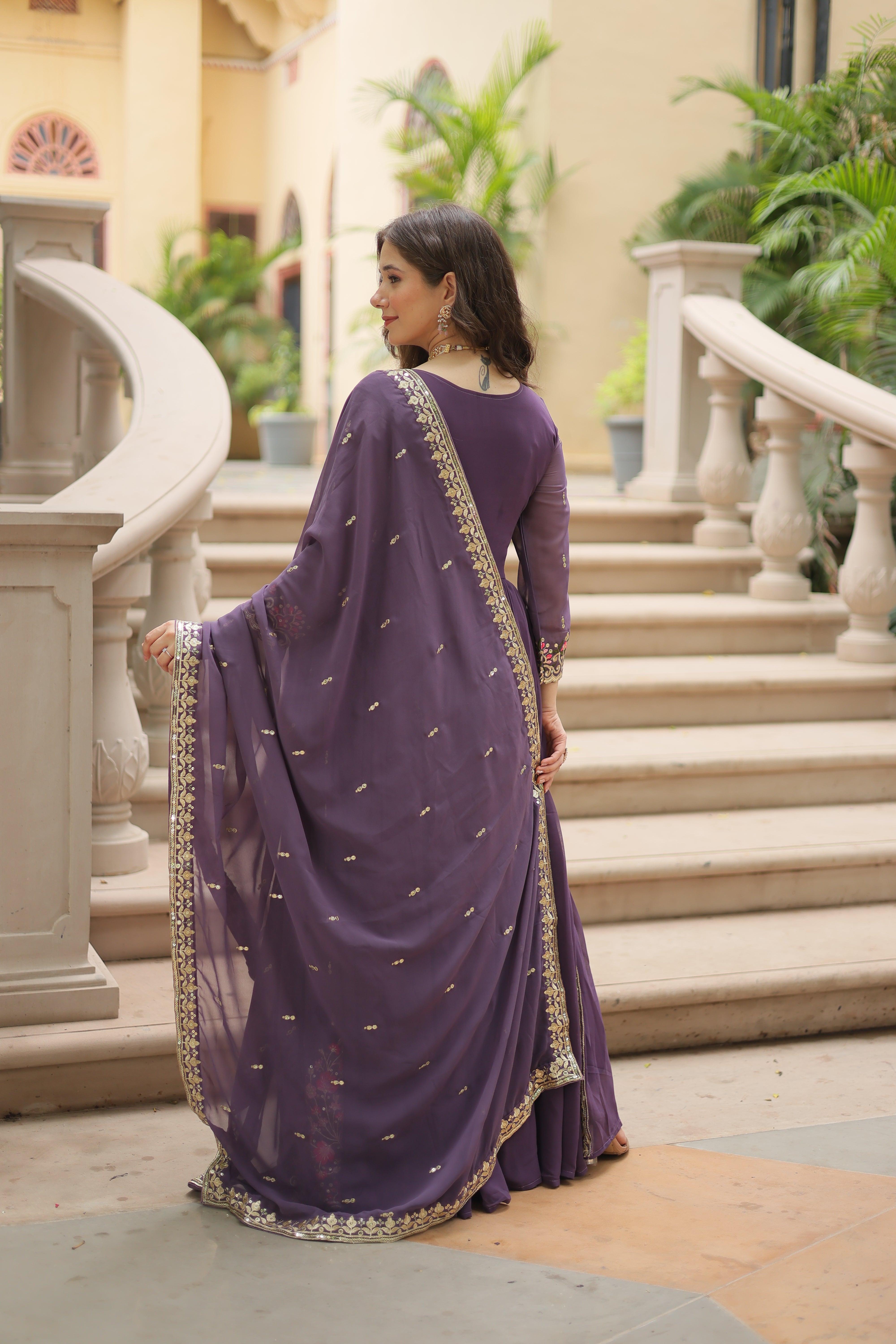 Georgette Embroidered Anarkali Suit With Sharara