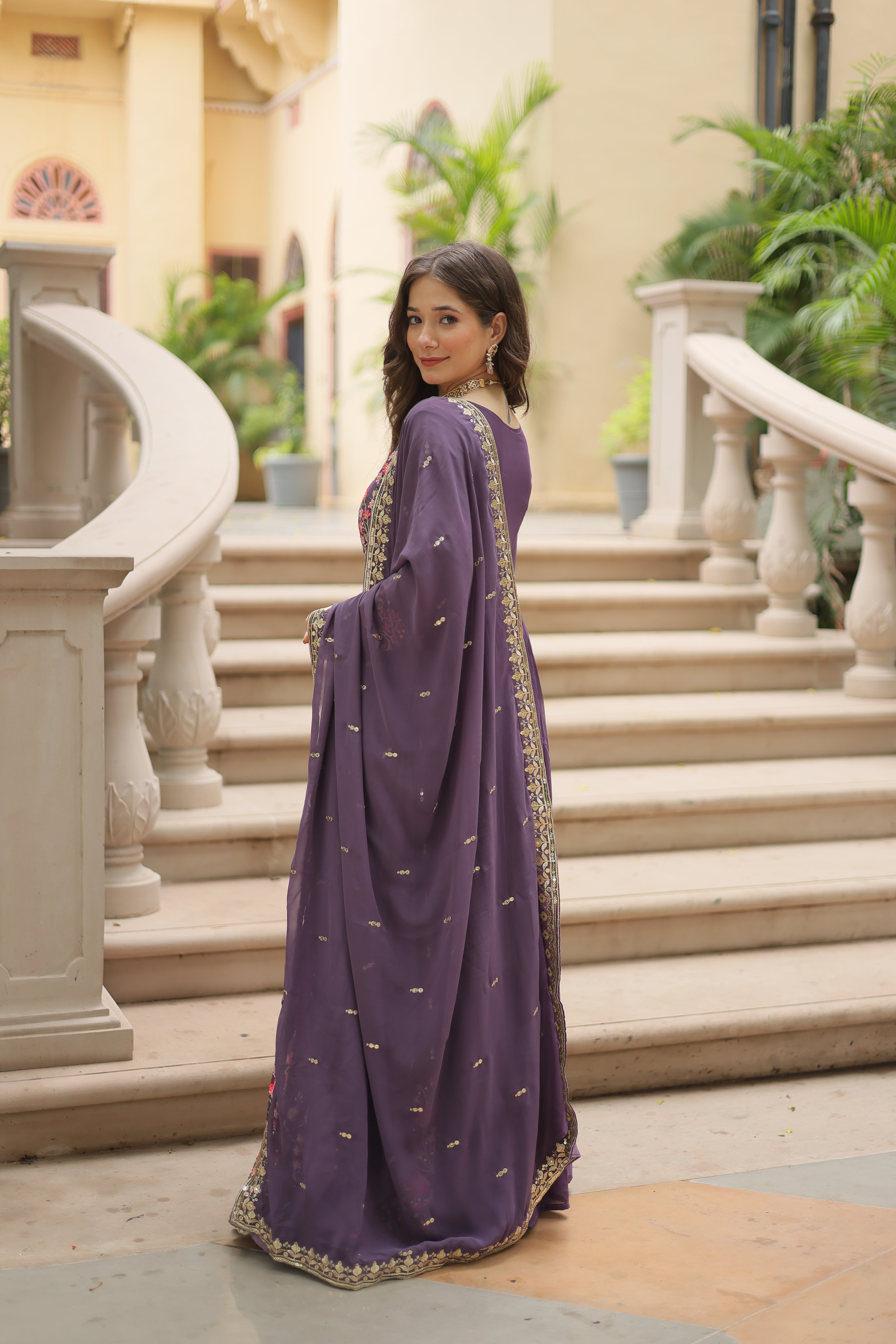 Georgette Embroidered Anarkali Suit With Sharara