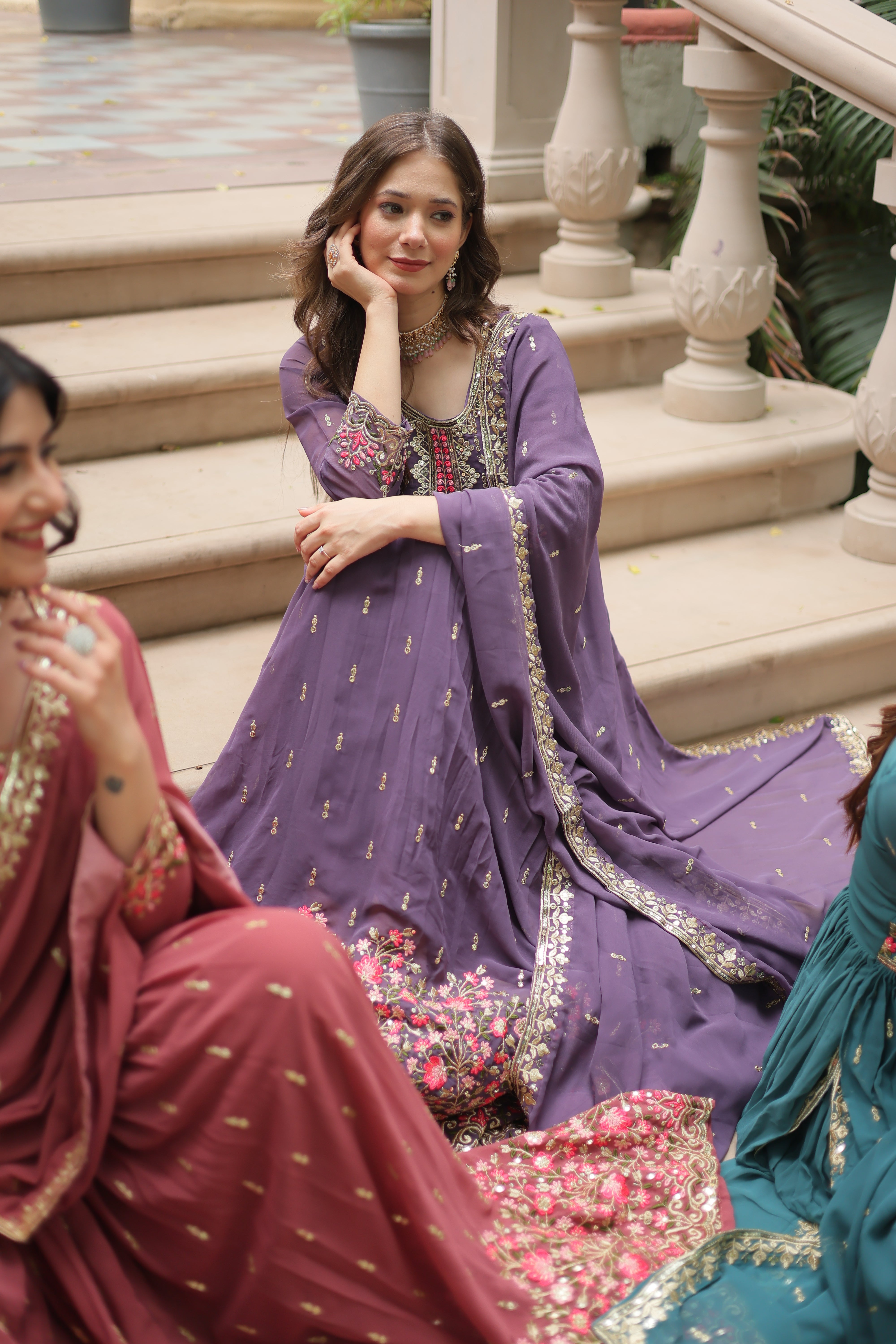 Georgette Embroidered Anarkali Suit With Sharara