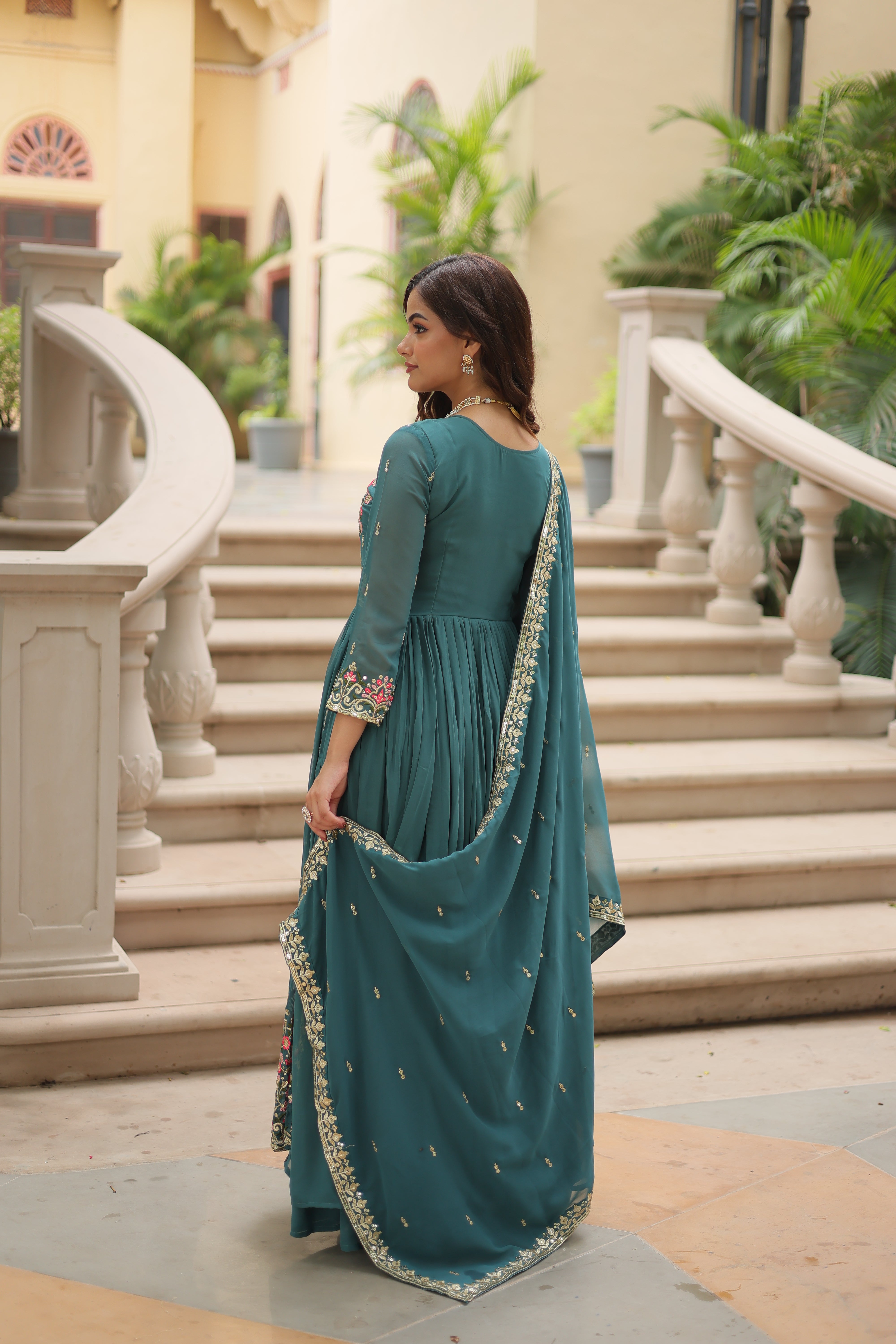 Georgette Embroidered Anarkali Suit With Sharara