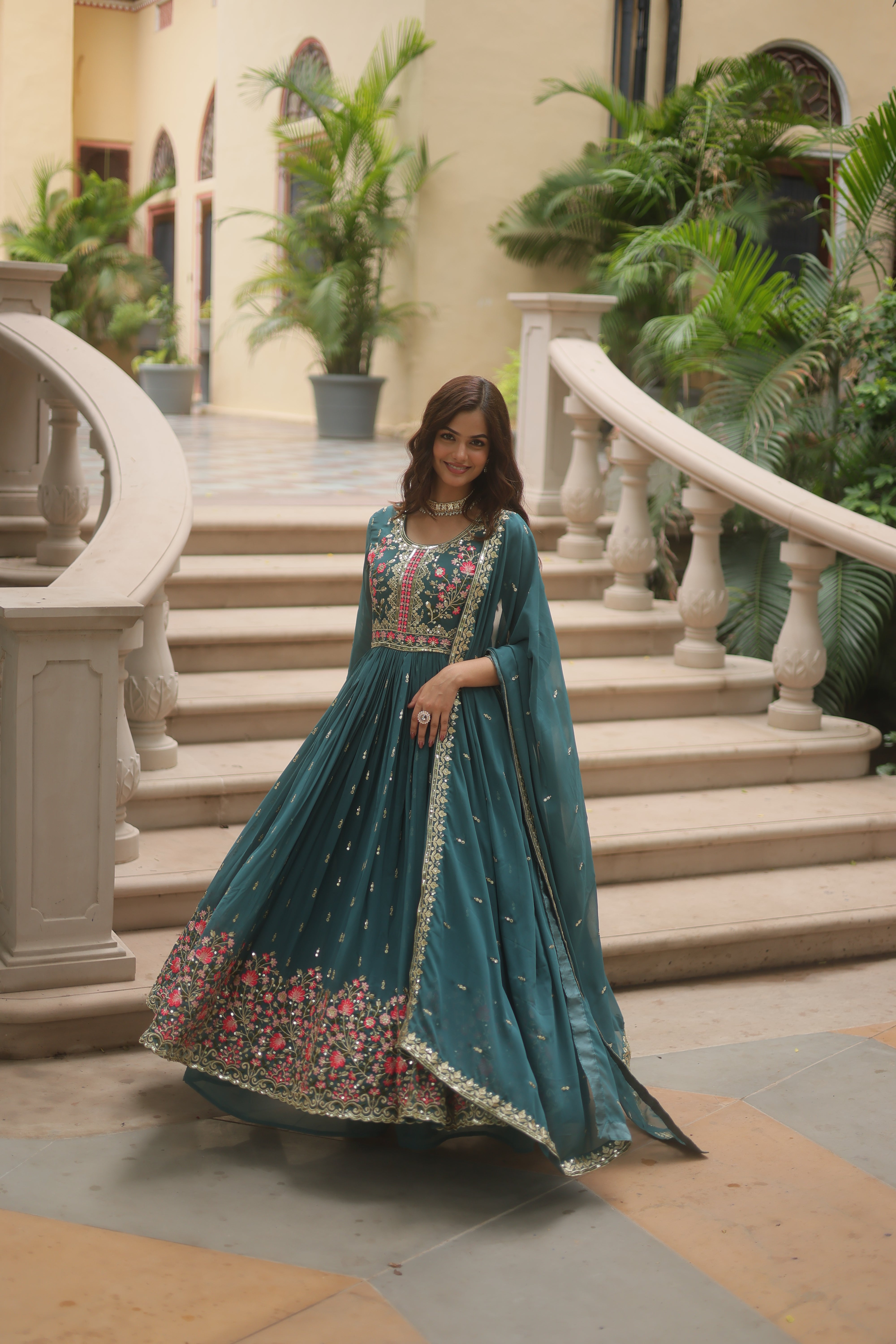 Georgette Embroidered Anarkali Suit With Sharara