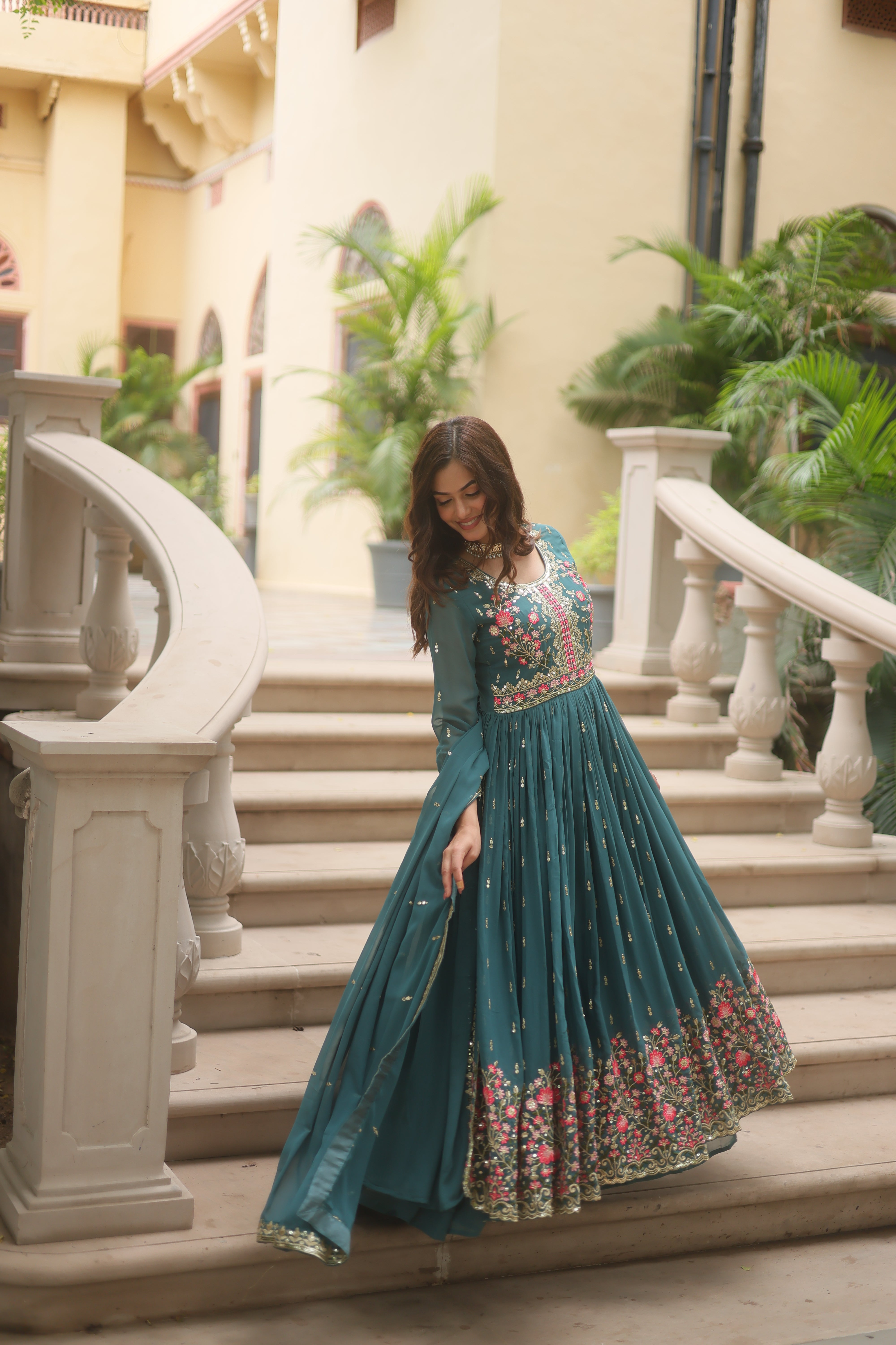 Georgette Embroidered Anarkali Suit With Sharara