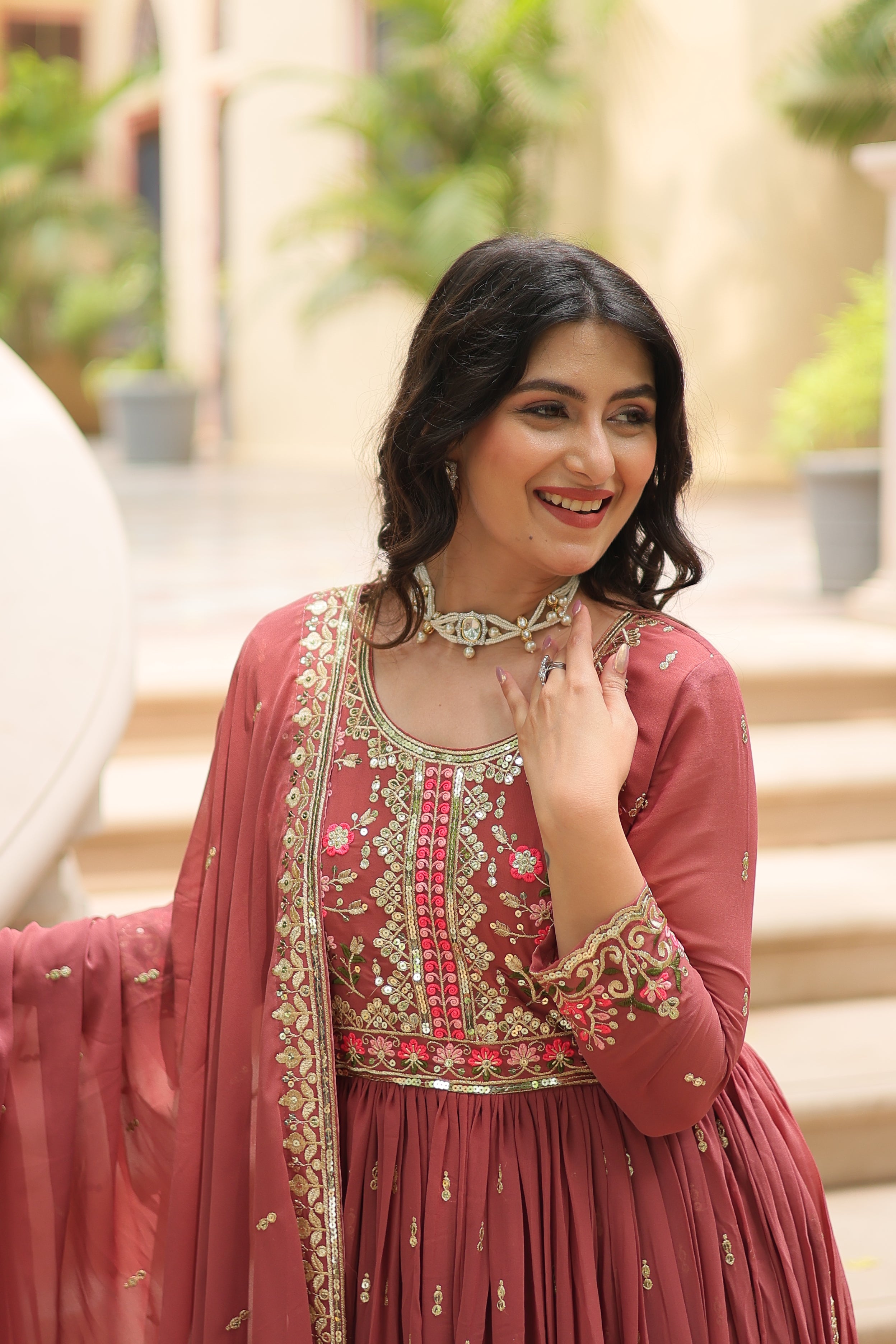 Georgette Embroidered Anarkali Suit With Sharara