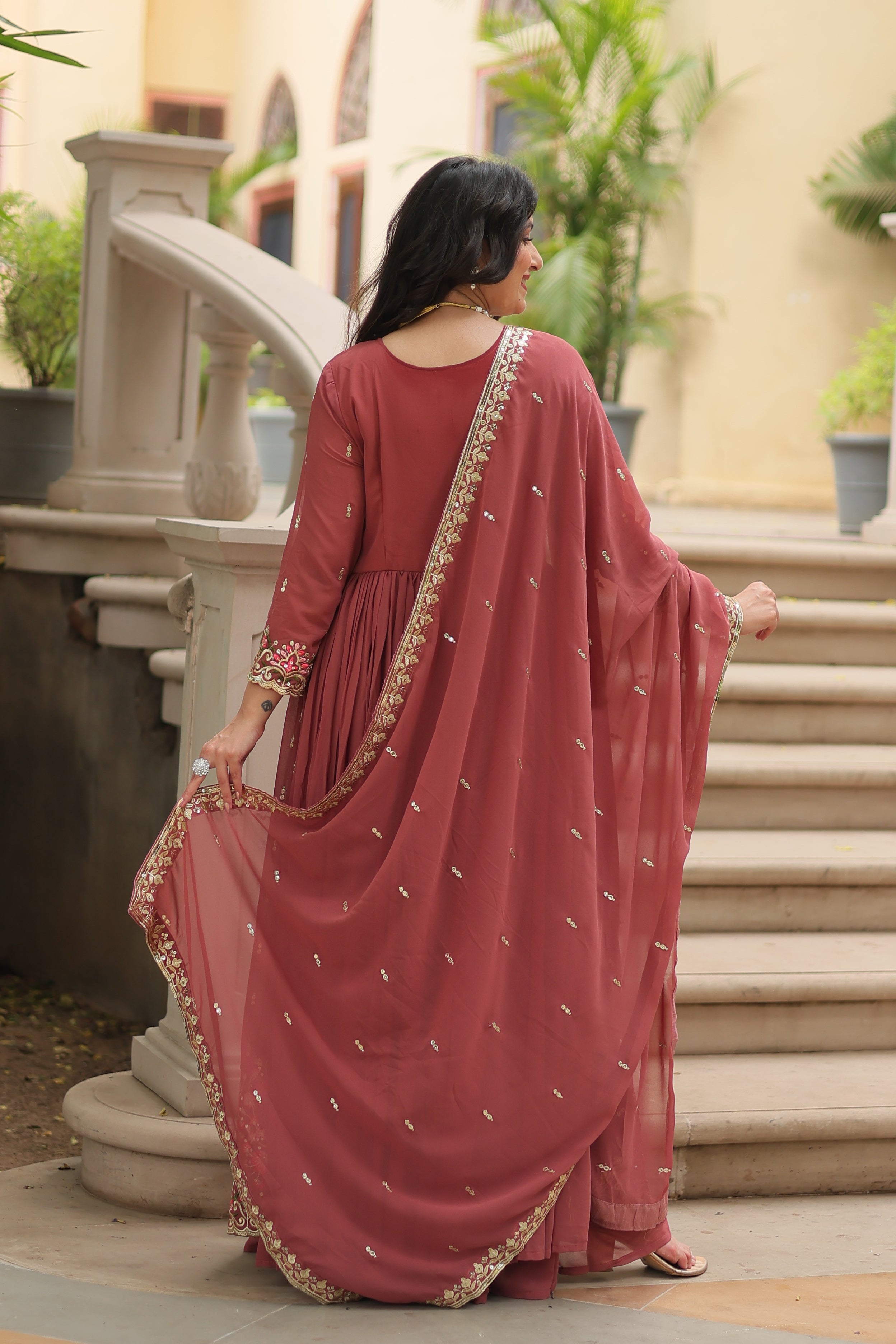 Georgette Embroidered Anarkali Suit With Sharara