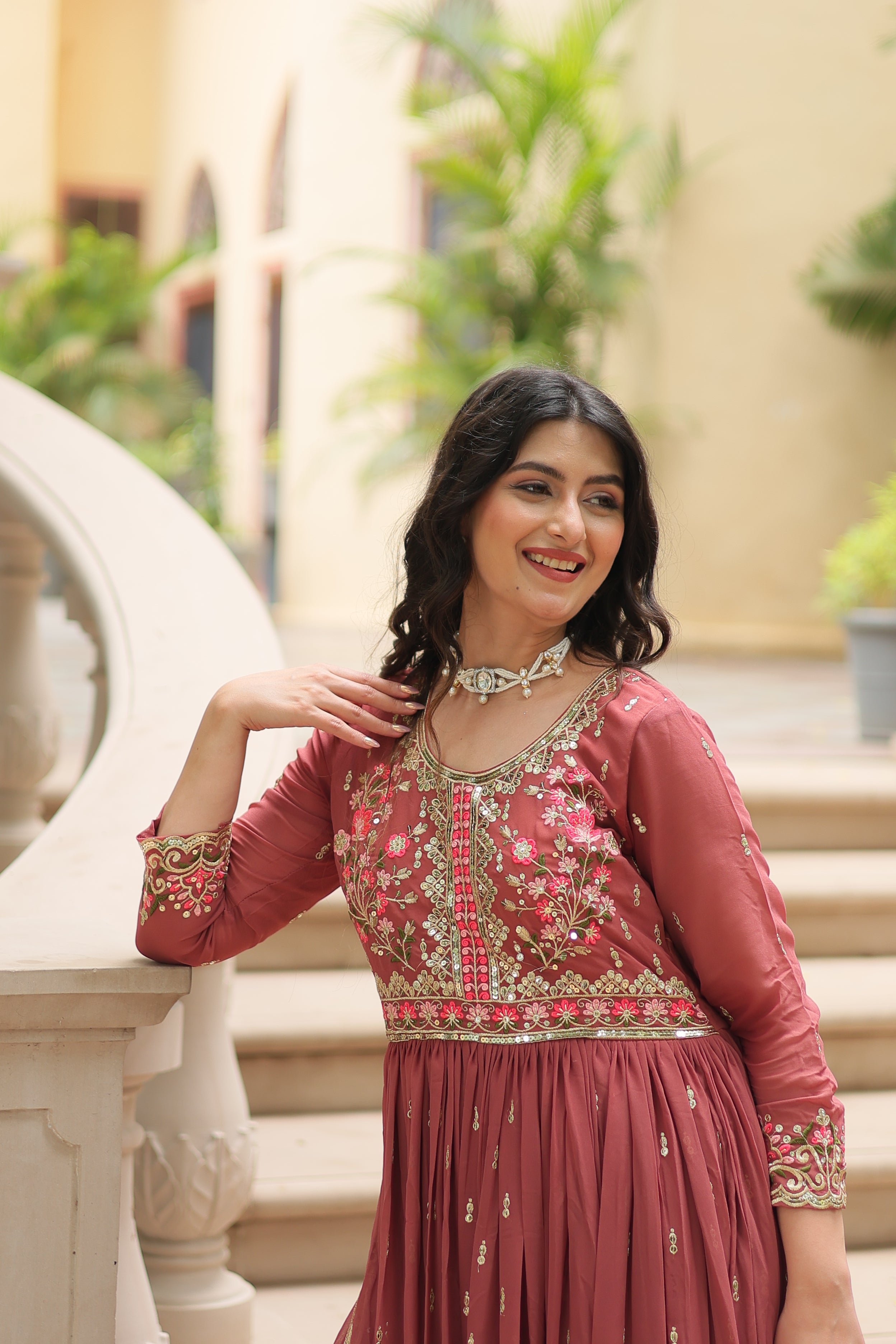 Georgette Embroidered Anarkali Suit With Sharara