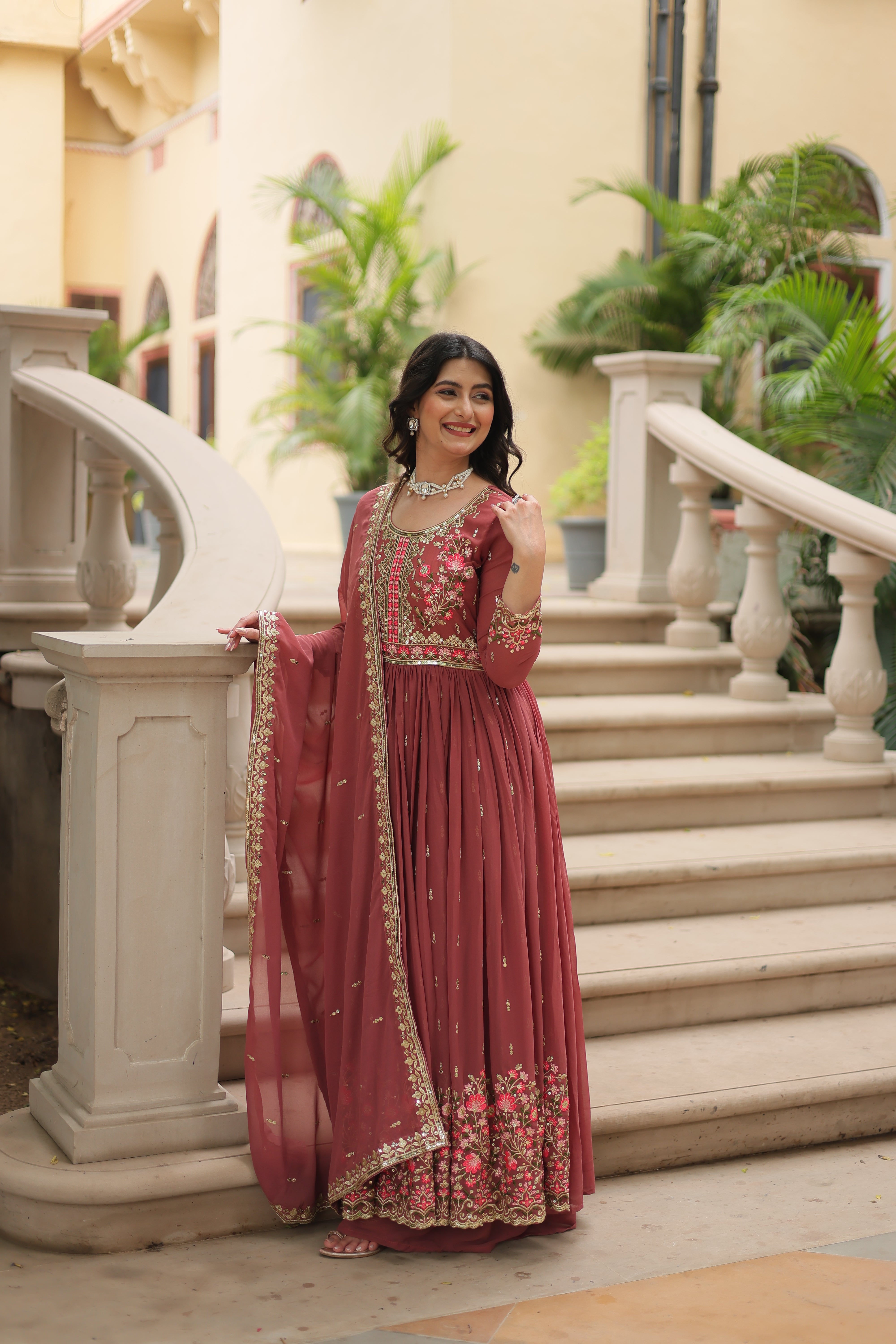 Georgette Embroidered Anarkali Suit With Sharara