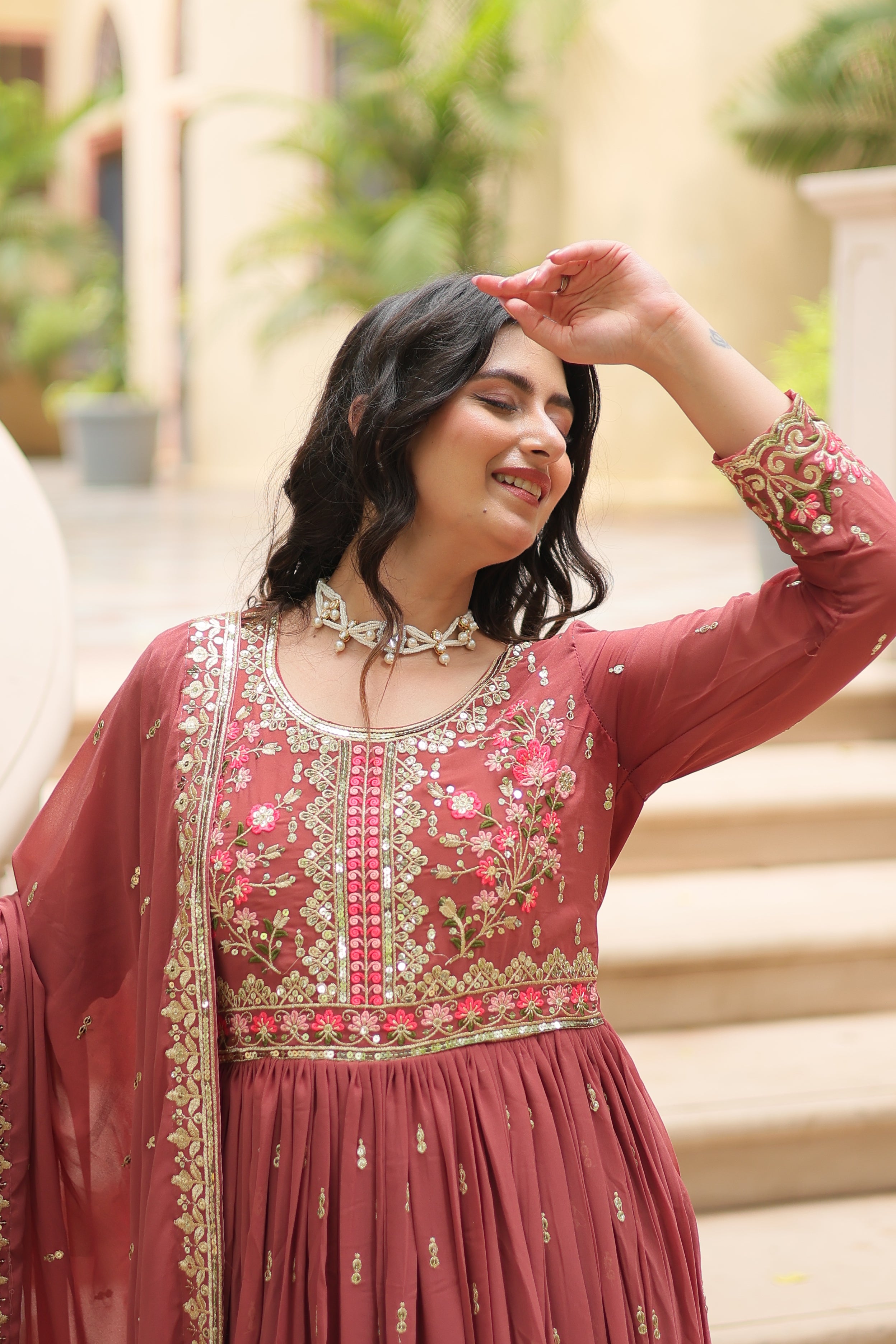 Georgette Embroidered Anarkali Suit With Sharara