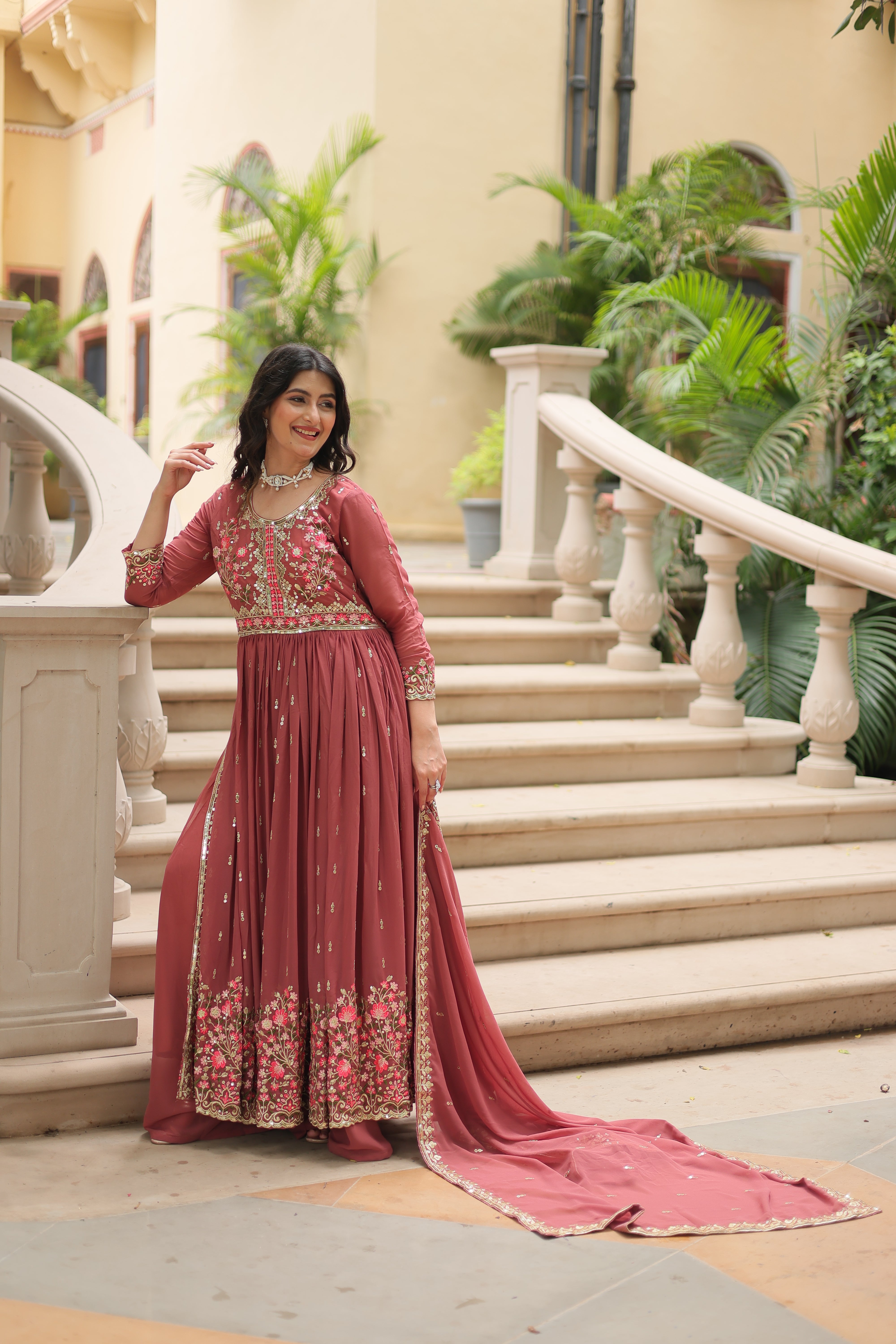 Georgette Embroidered Anarkali Suit With Sharara