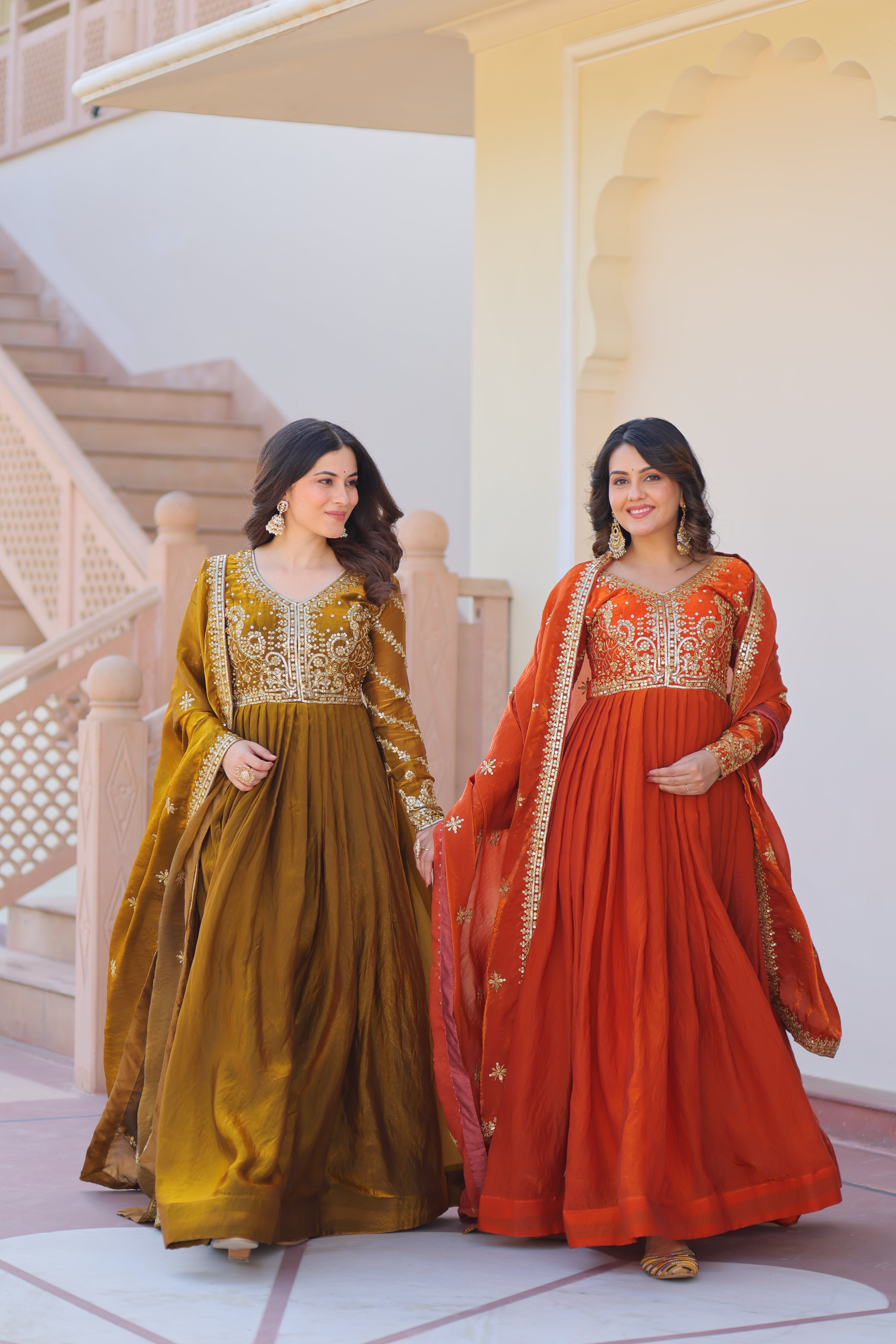 Organza Sequins Embroidered Festive Wear Gown