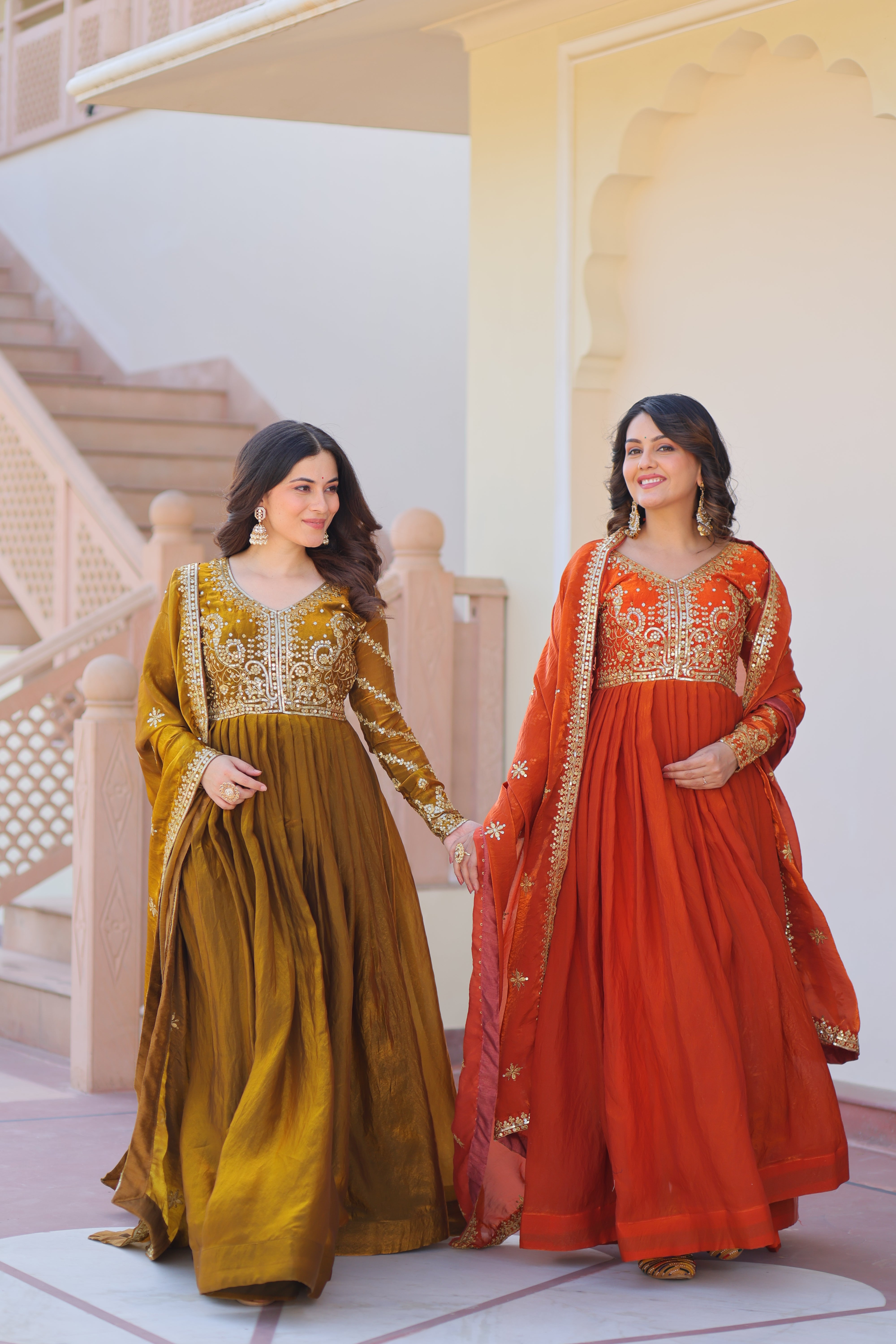 Organza Sequins Embroidered Festive Wear Gown