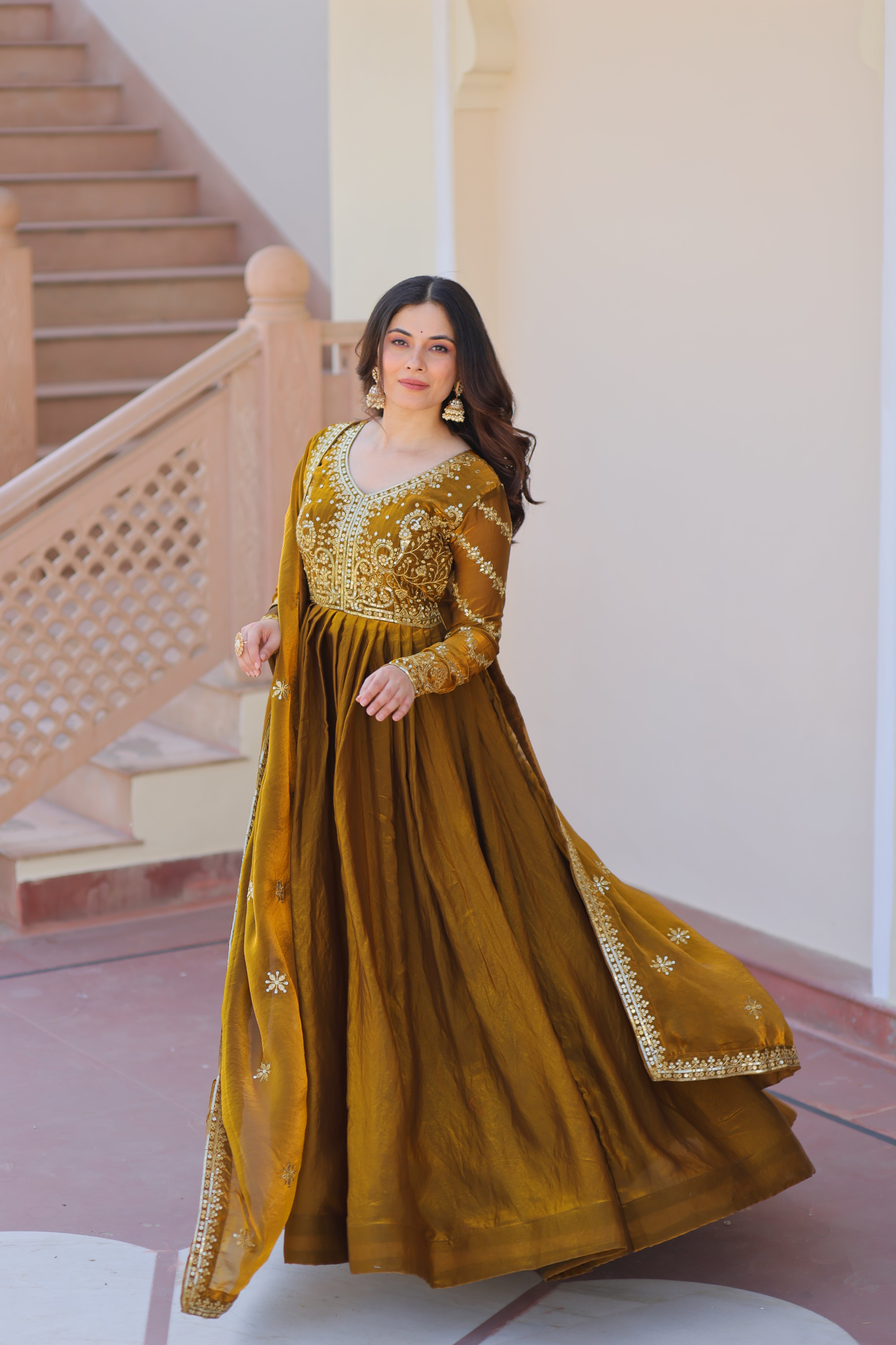 Organza Sequins Embroidered Festive Wear Gown