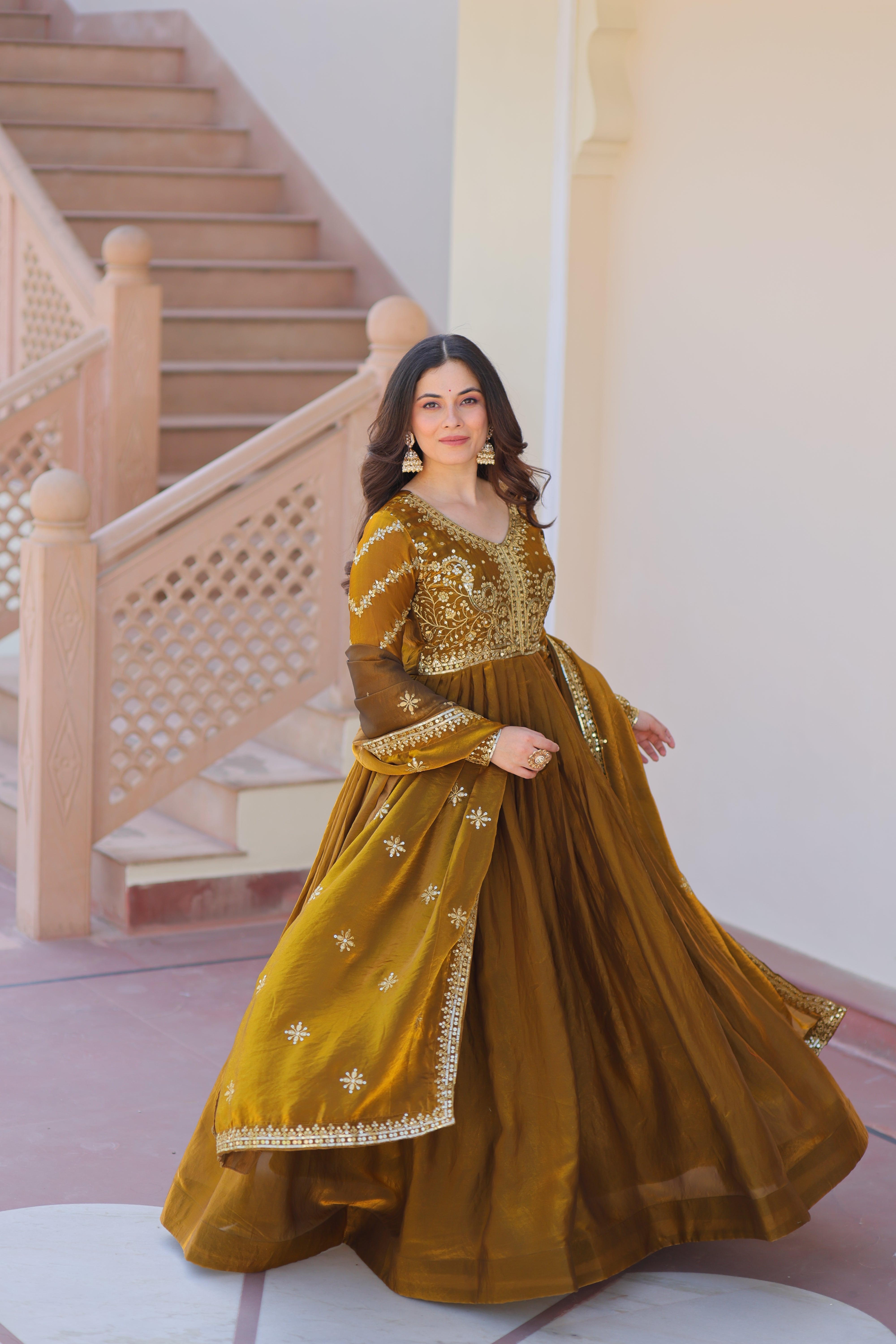 Organza Sequins Embroidered Festive Wear Gown