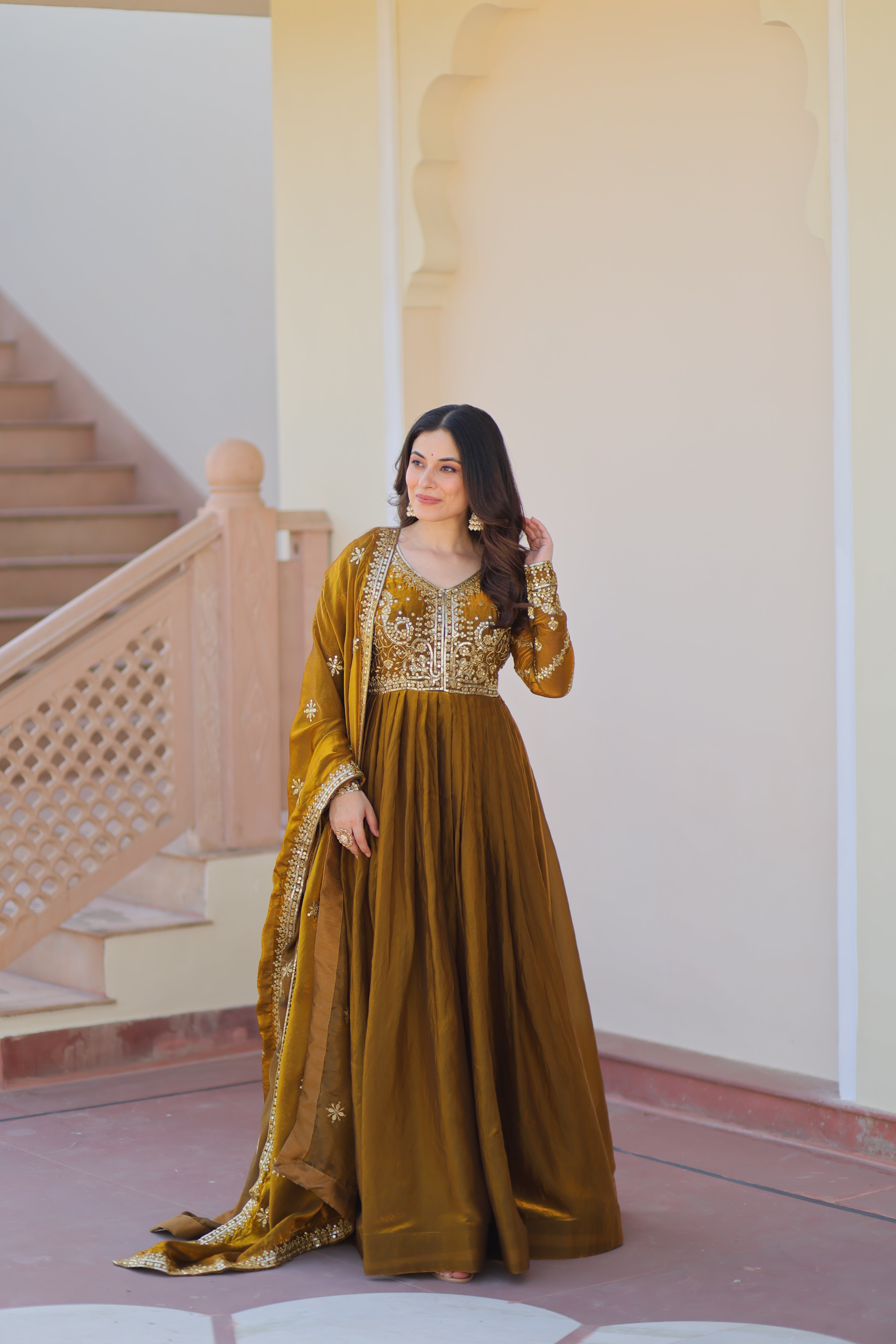 Organza Sequins Embroidered Festive Wear Gown
