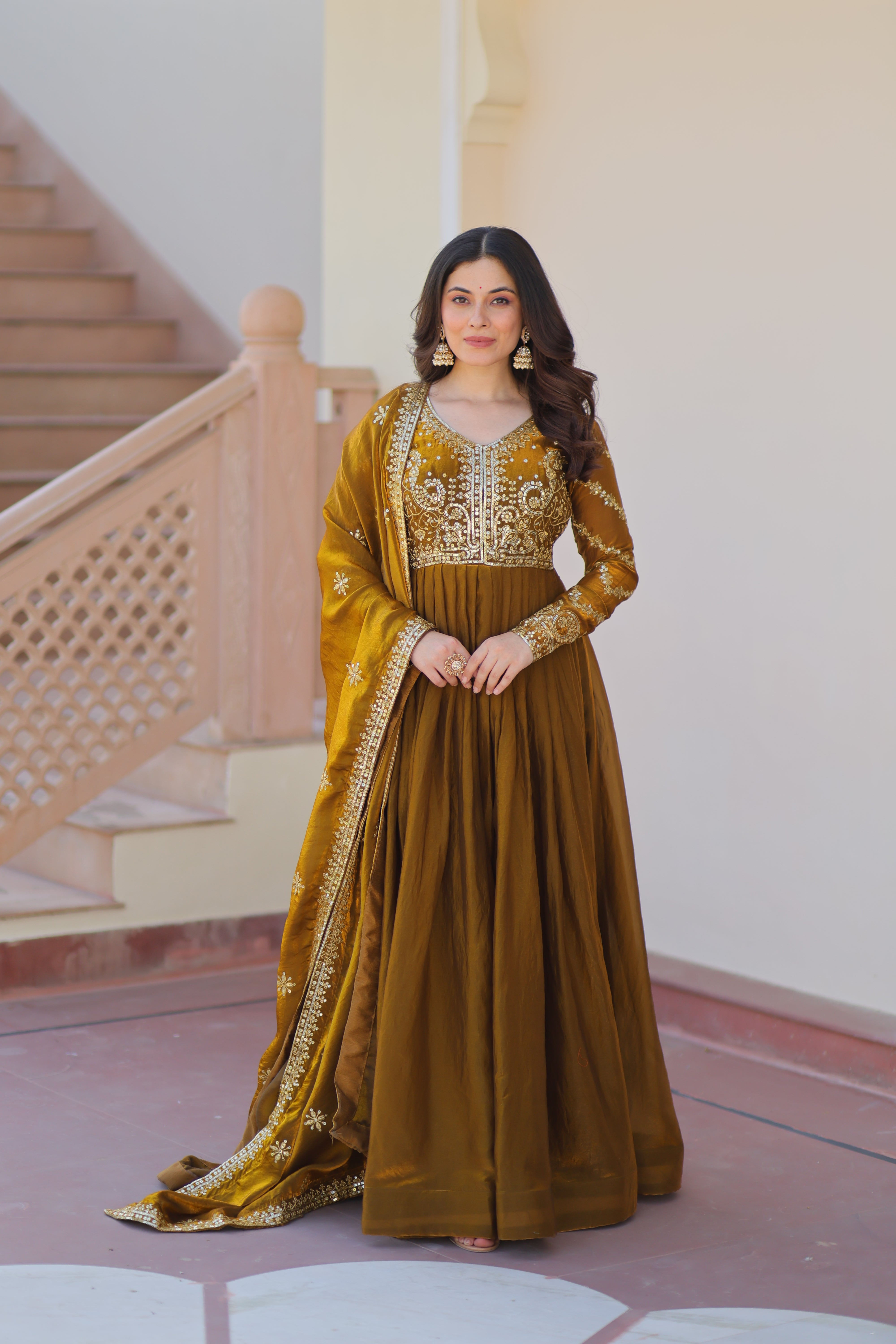 Organza Sequins Embroidered Festive Wear Gown
