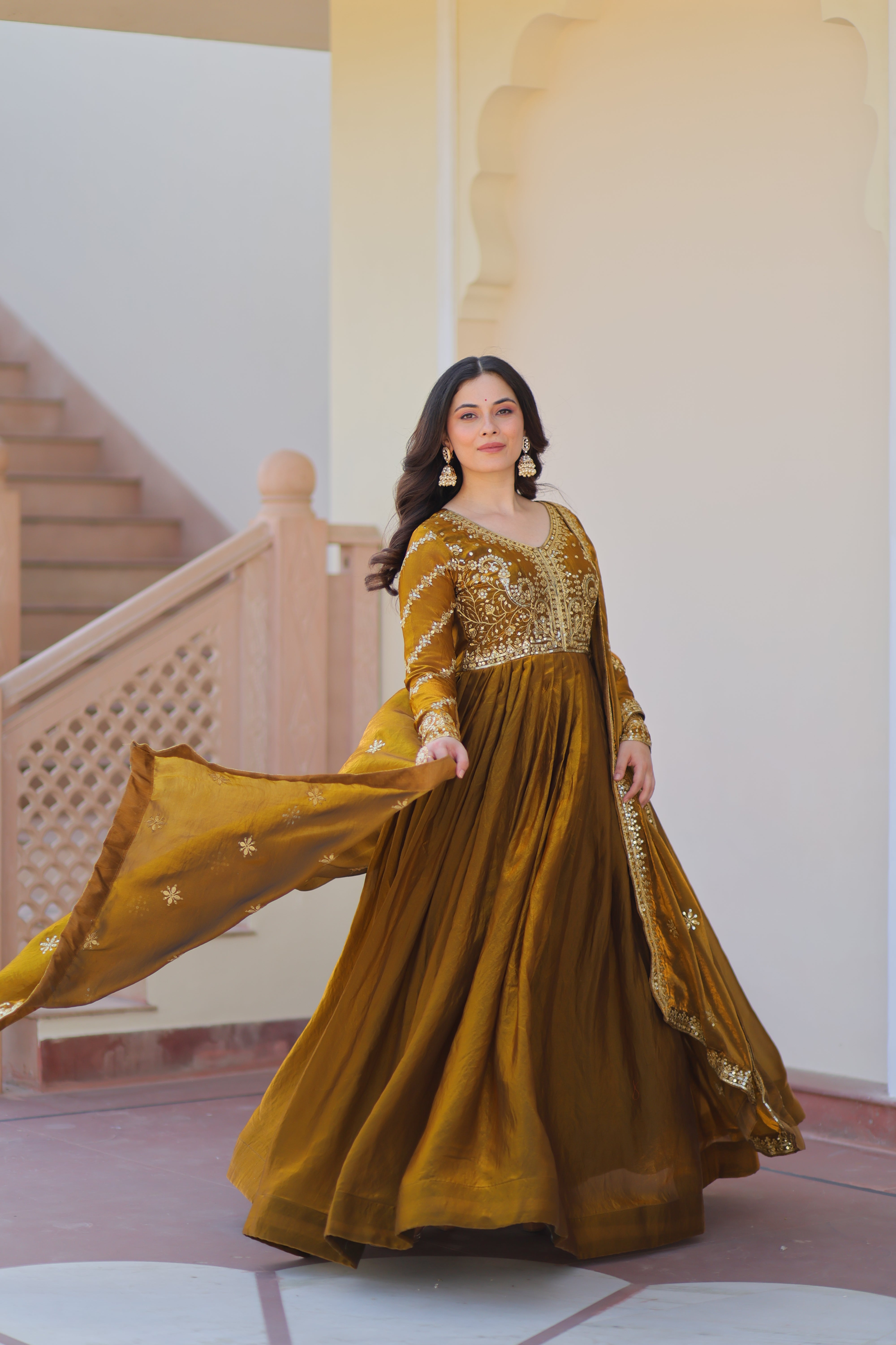 Organza Sequins Embroidered Festive Wear Gown