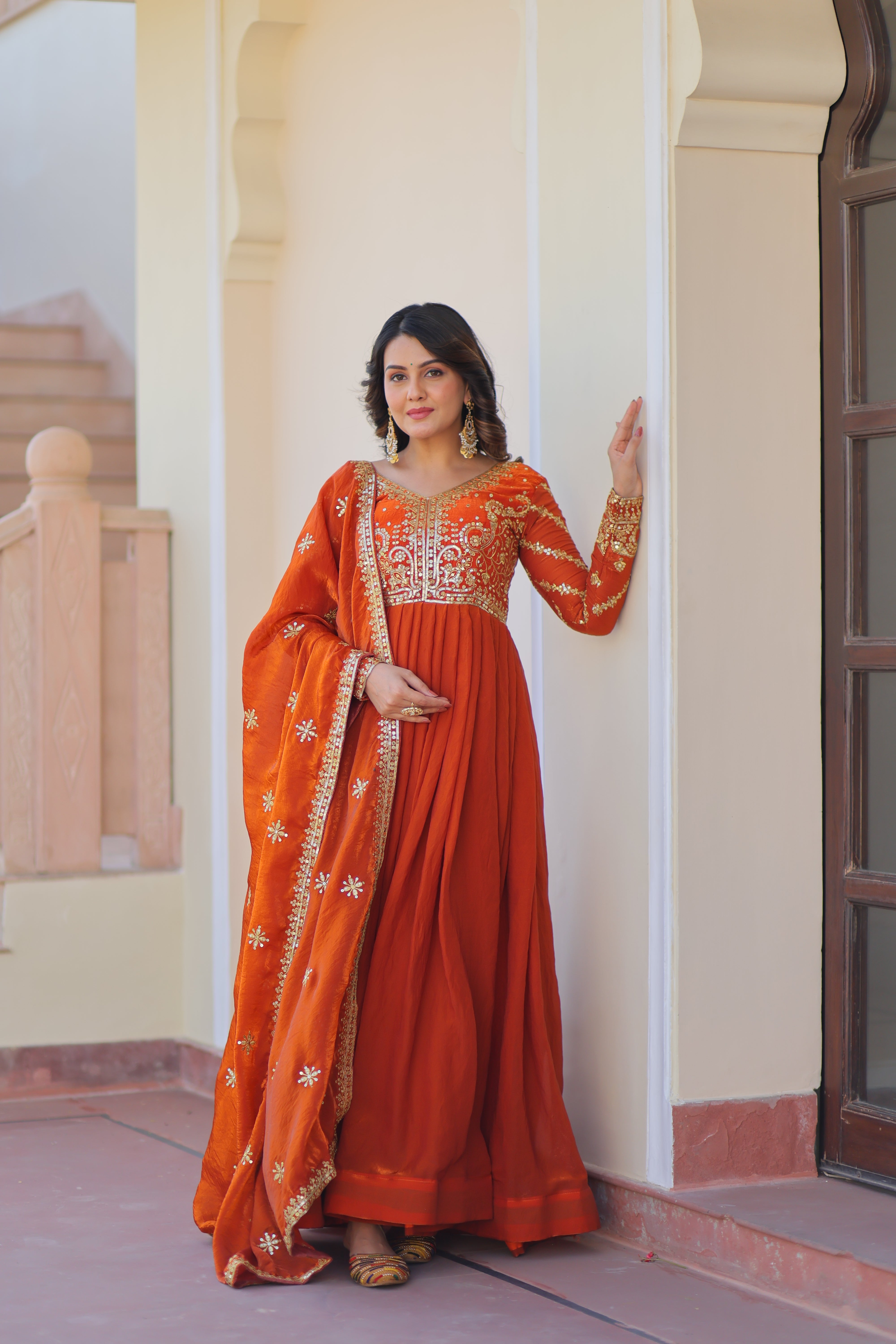Organza Sequins Embroidered Festive Wear Gown