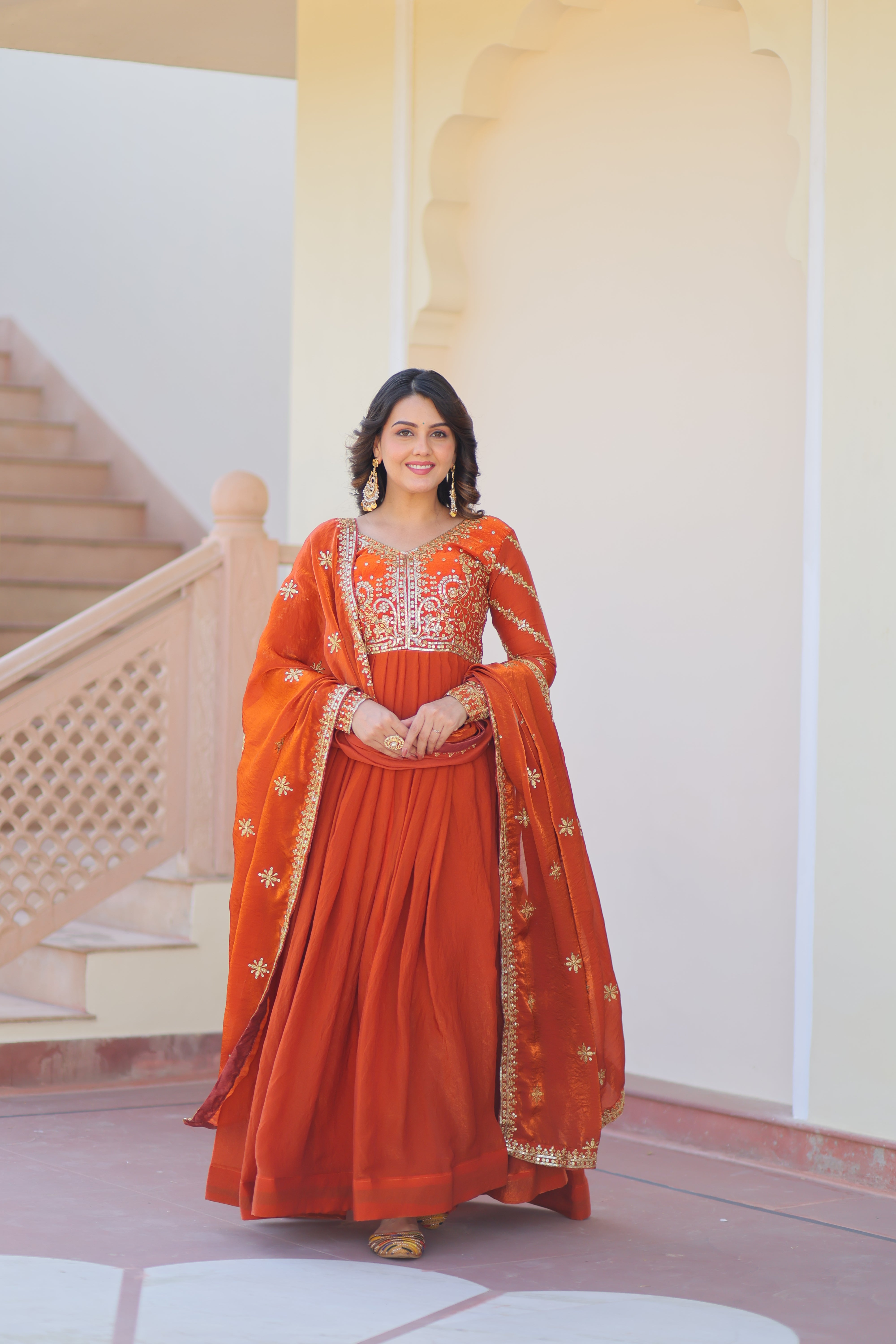 Organza Sequins Embroidered Festive Wear Gown