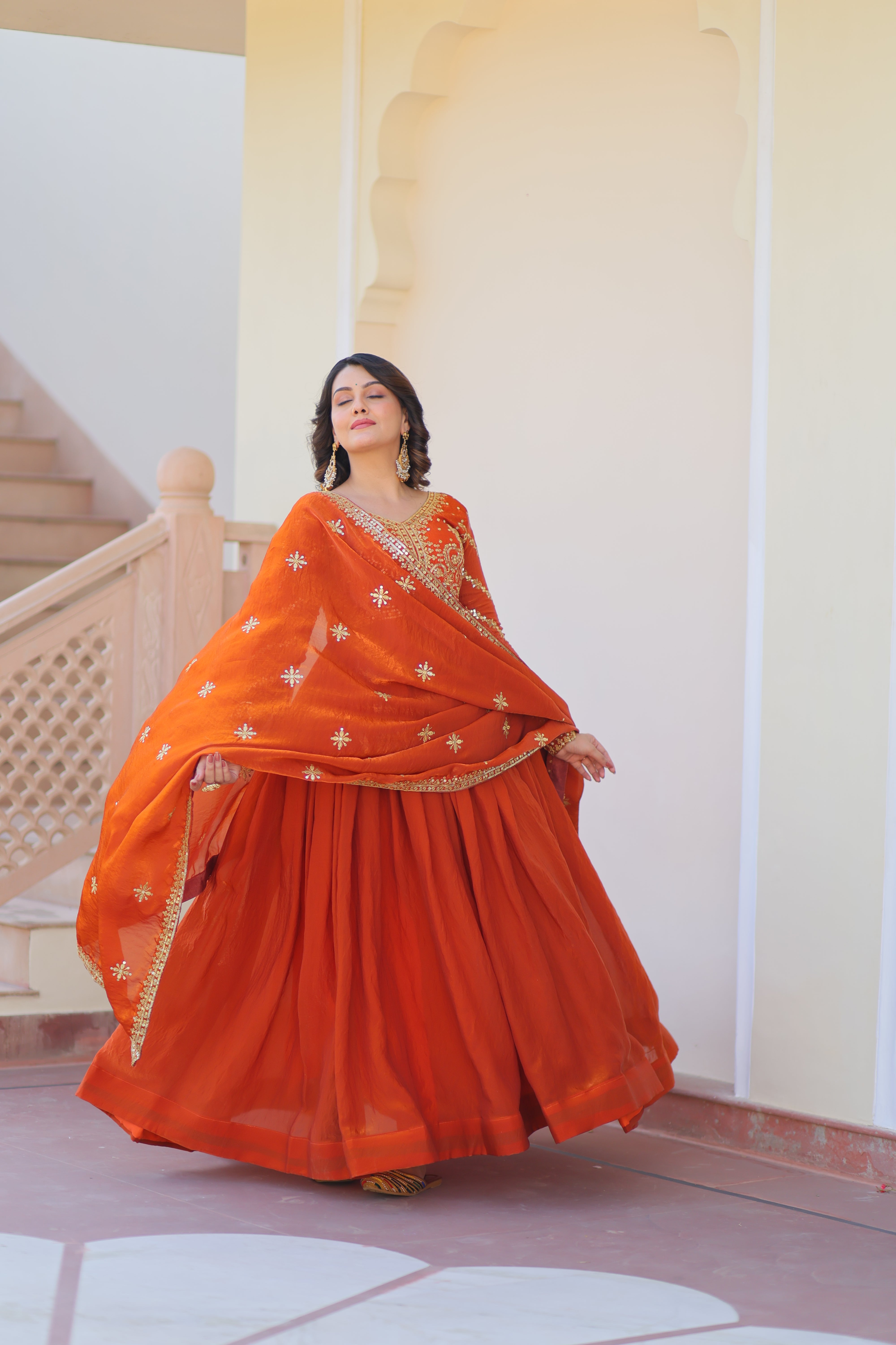 Organza Sequins Embroidered Festive Wear Gown