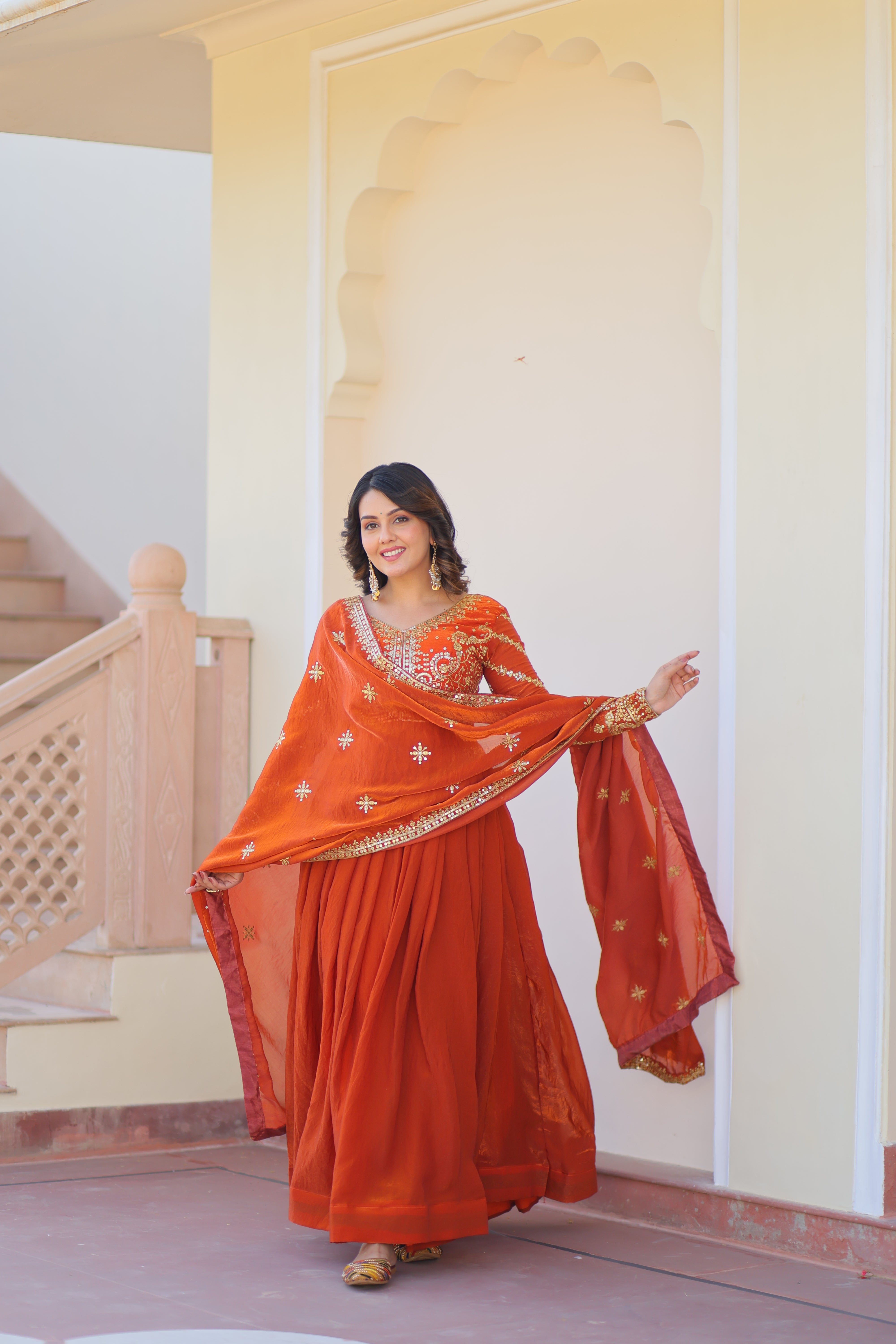 Organza Sequins Embroidered Festive Wear Gown