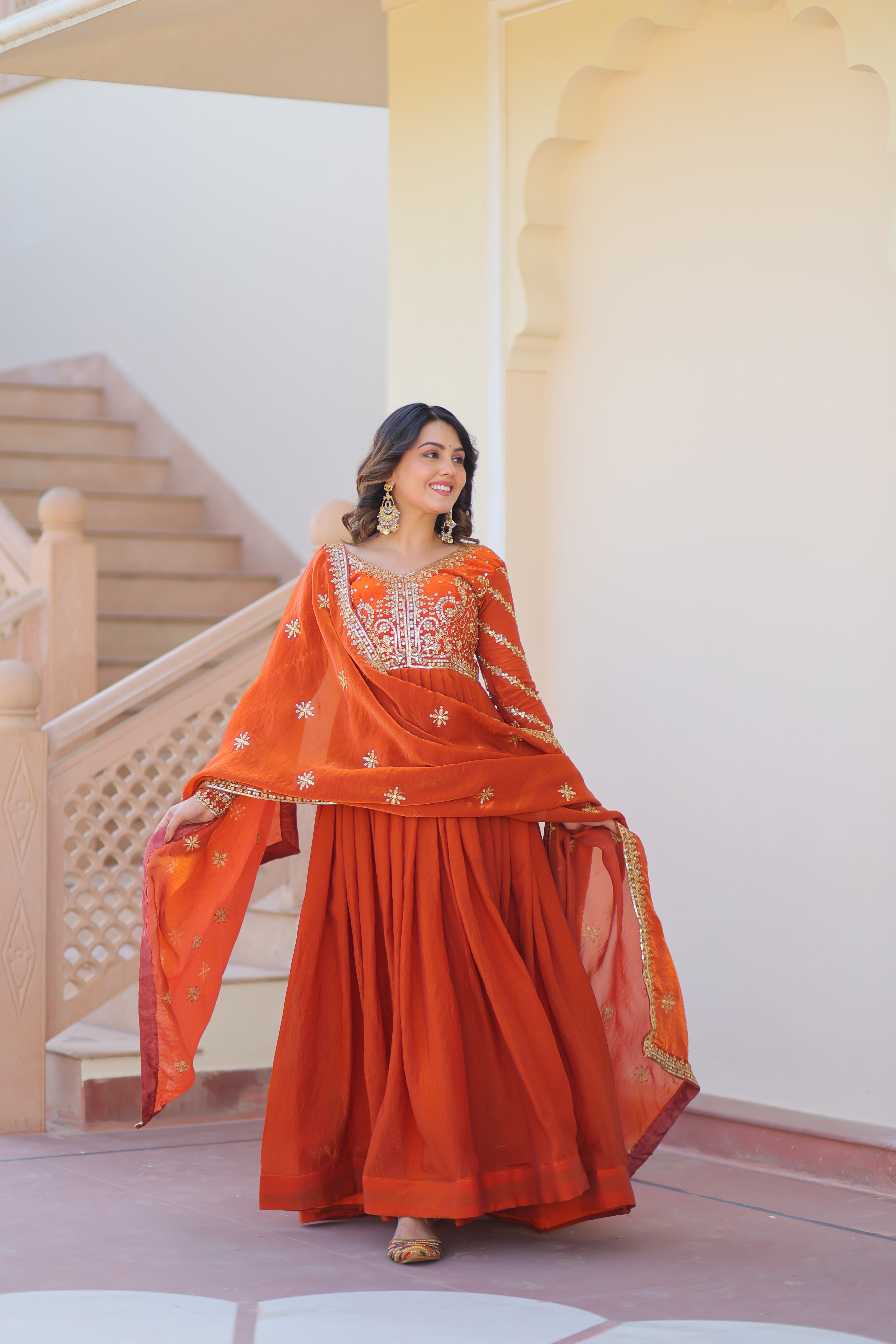 Organza Sequins Embroidered Festive Wear Gown