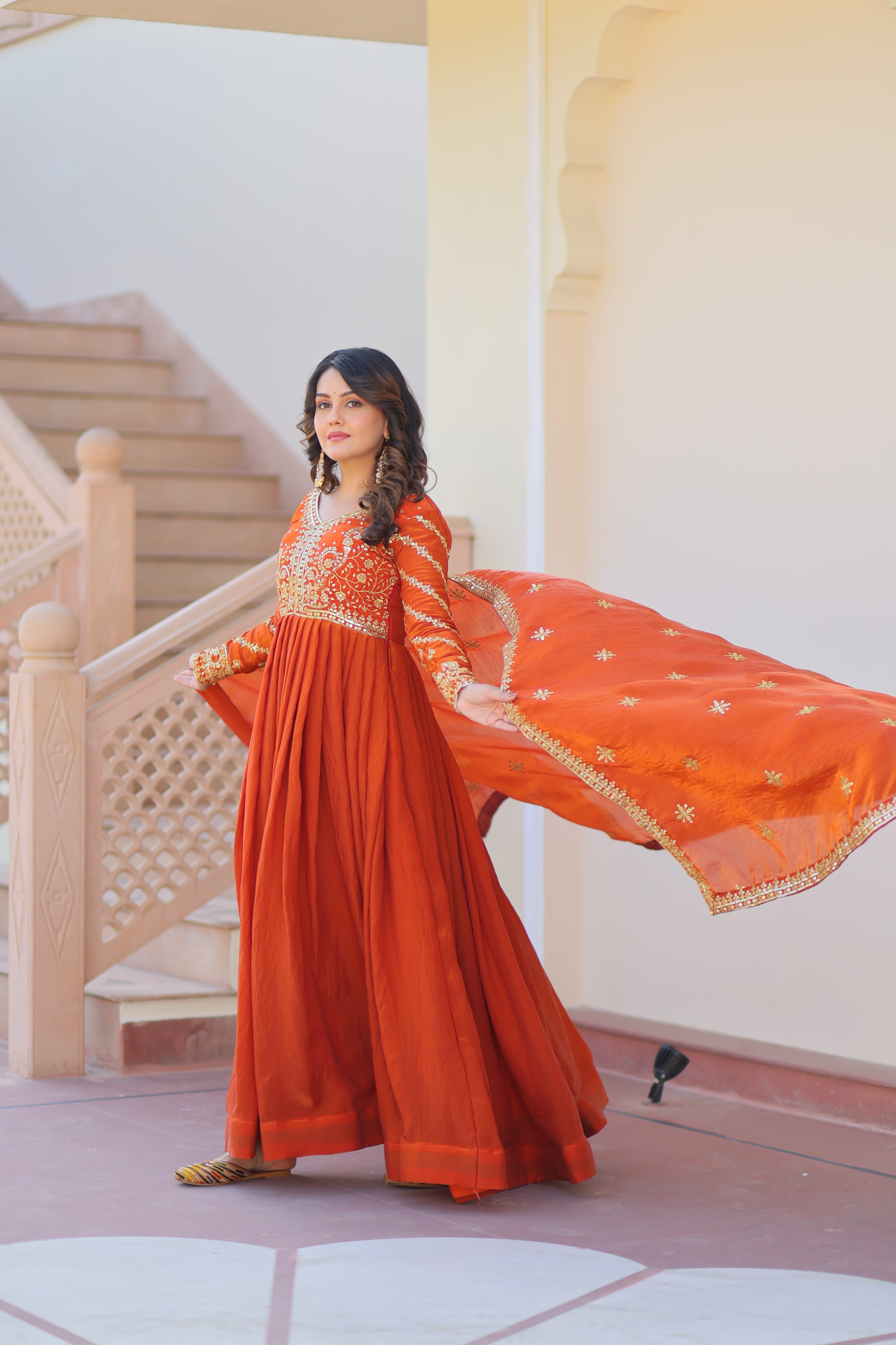 Organza Sequins Embroidered Festive Wear Gown