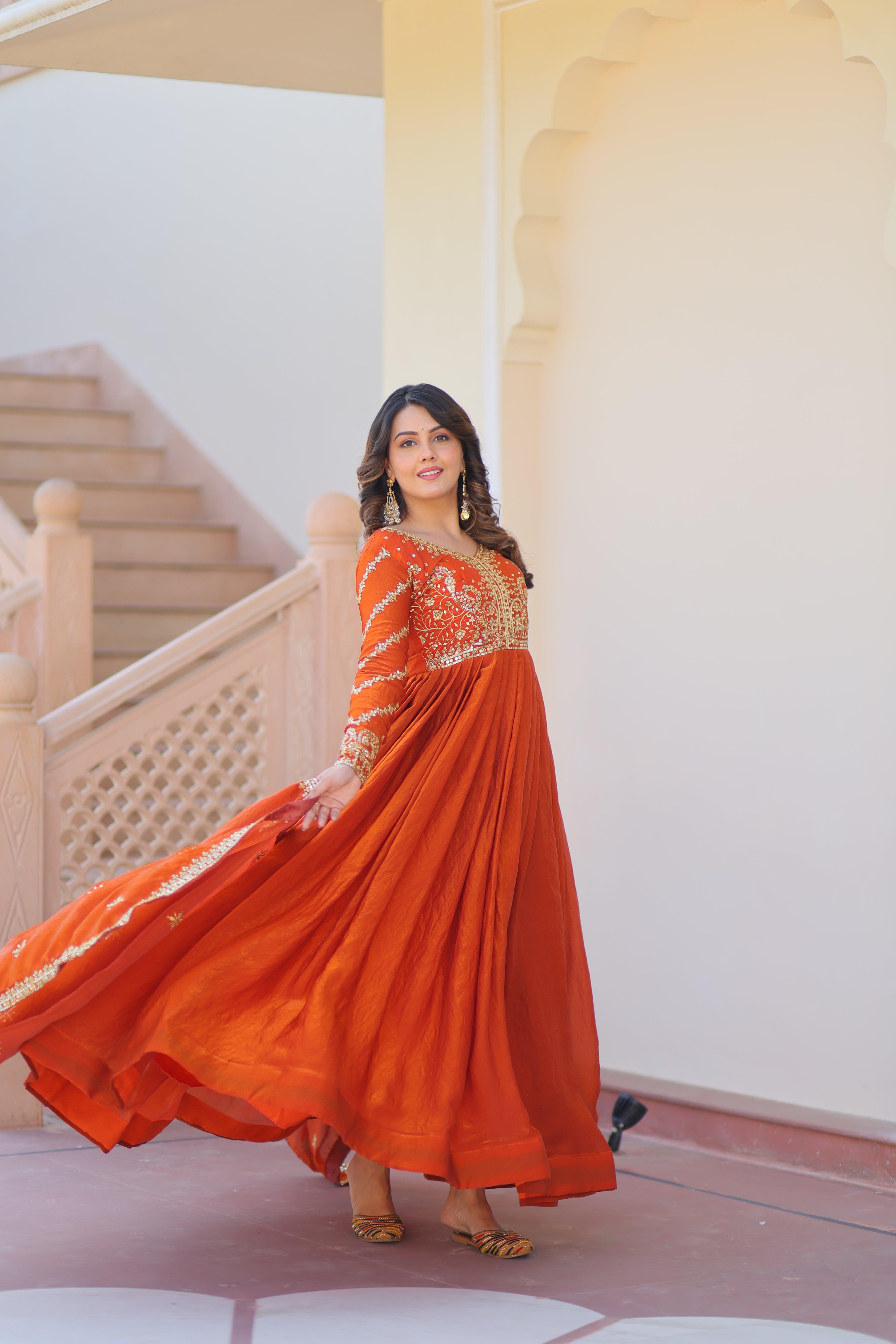 Organza Sequins Embroidered Festive Wear Gown