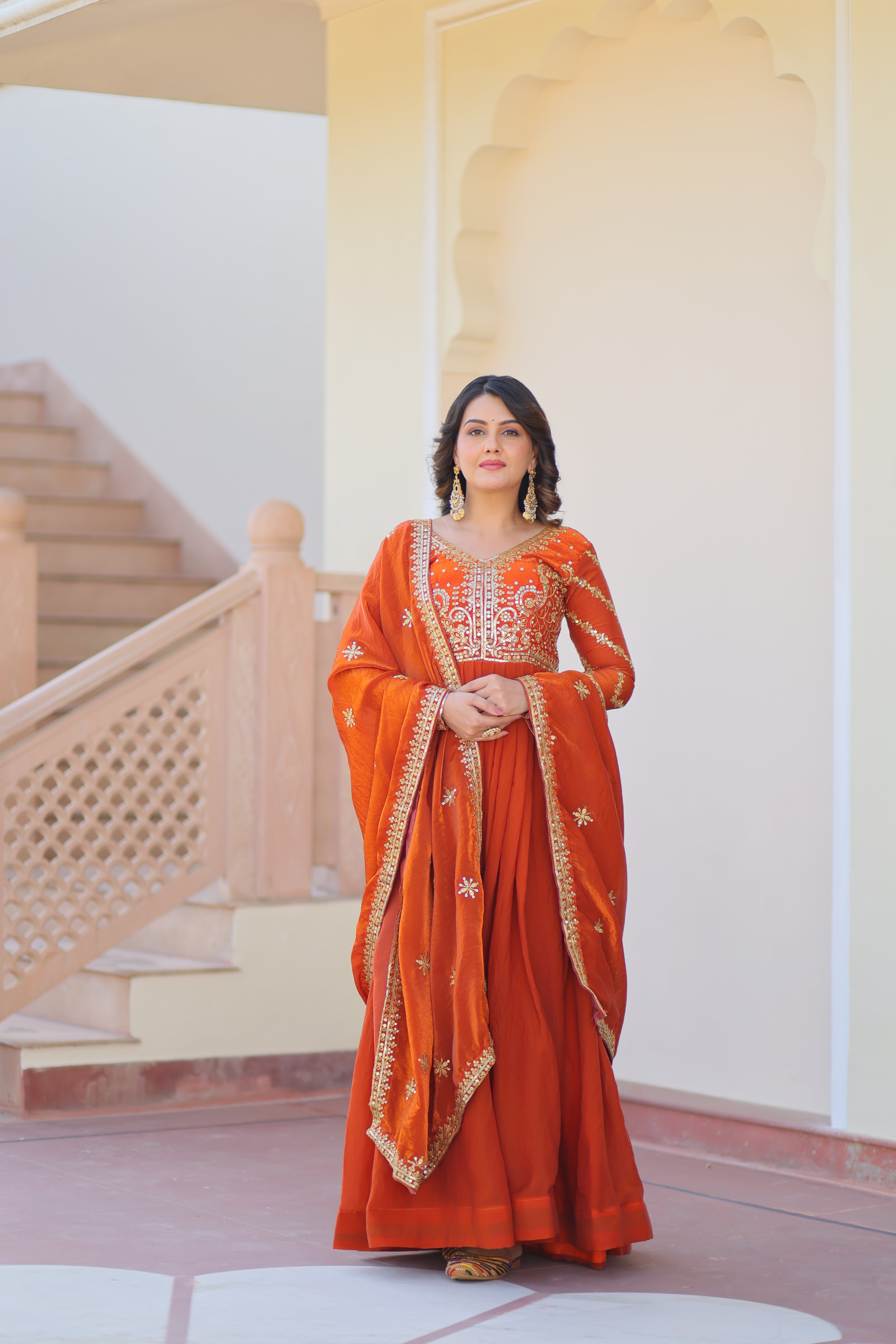 Organza Sequins Embroidered Festive Wear Gown