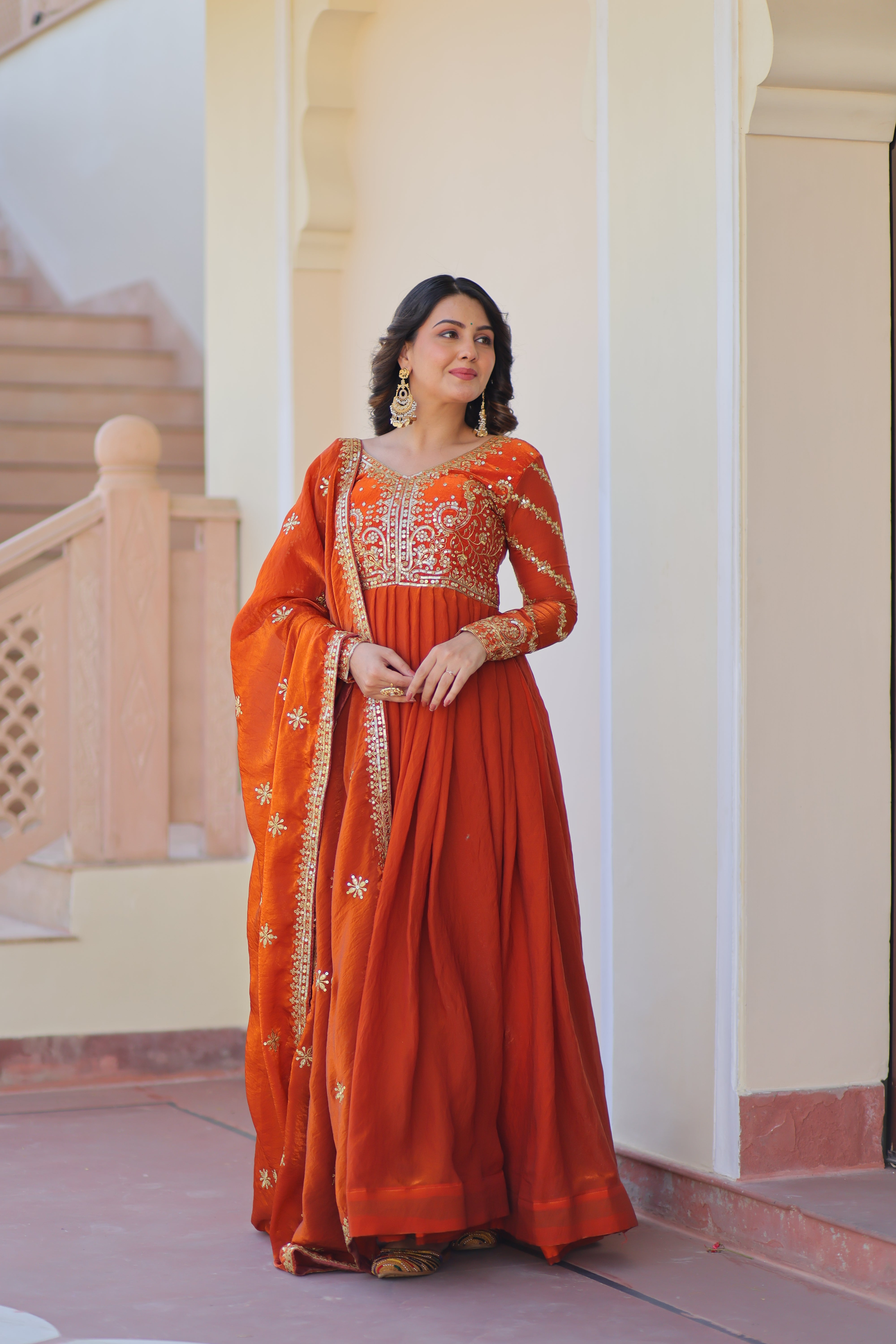 Organza Sequins Embroidered Festive Wear Gown