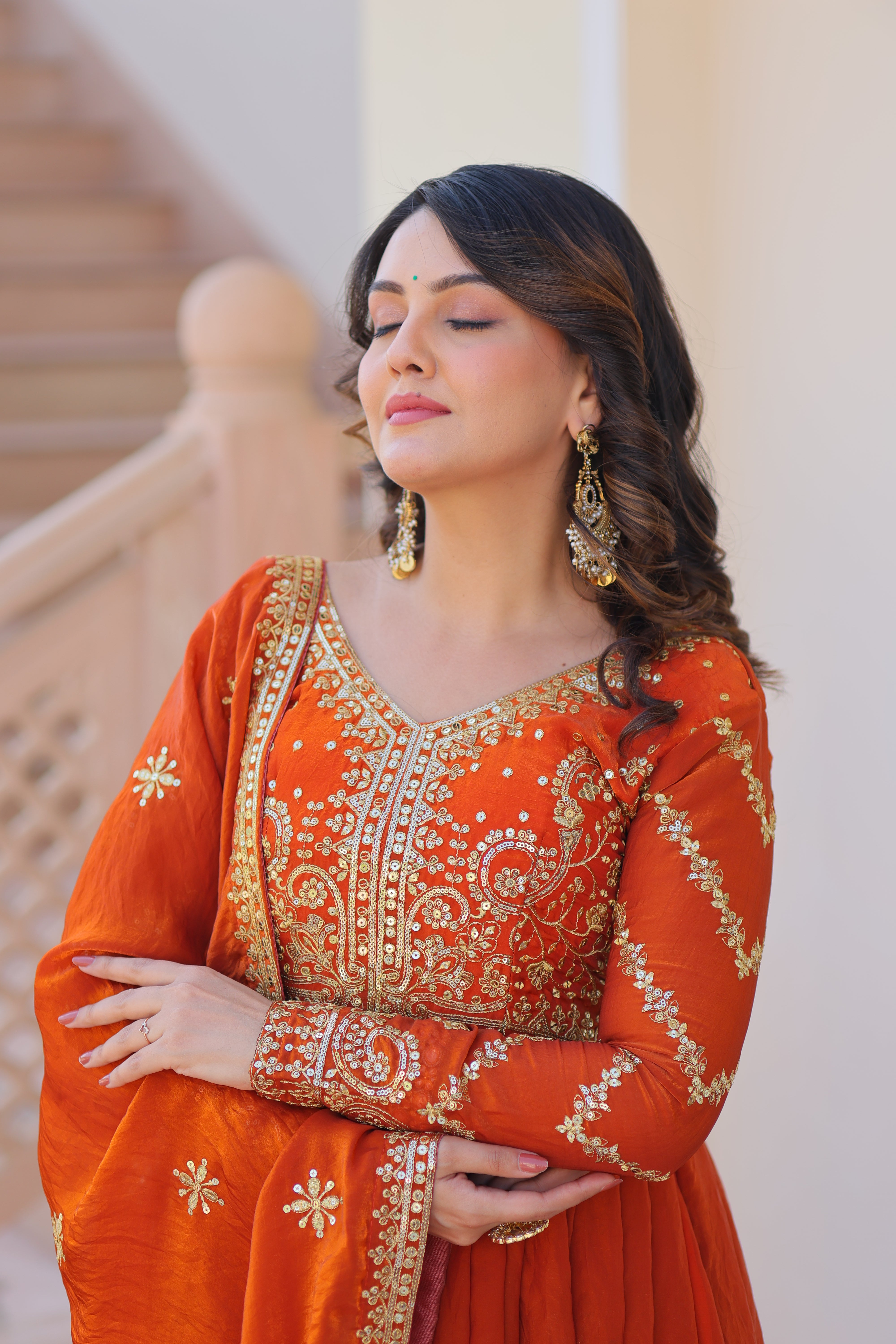 Organza Sequins Embroidered Festive Wear Gown