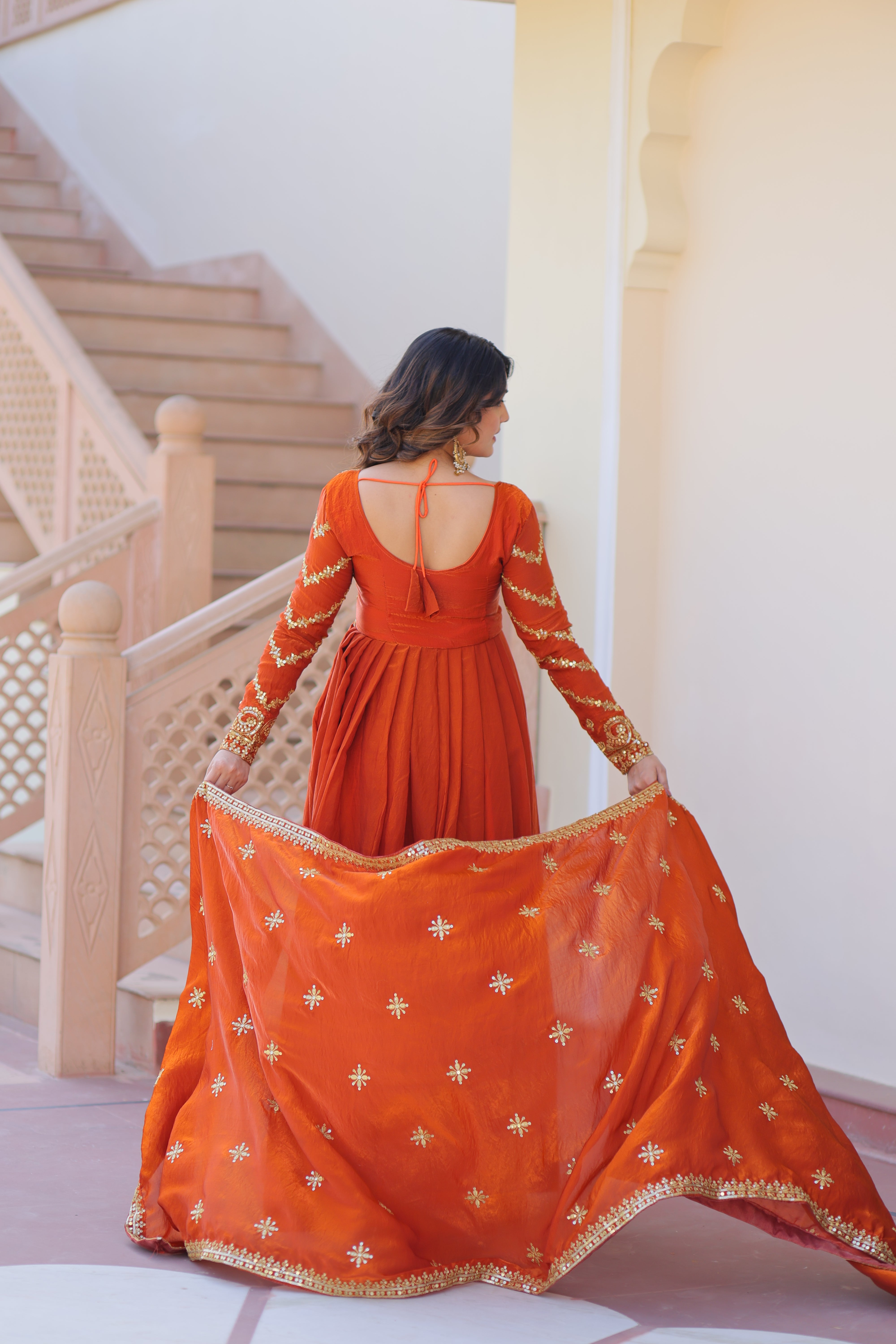 Organza Sequins Embroidered Festive Wear Gown