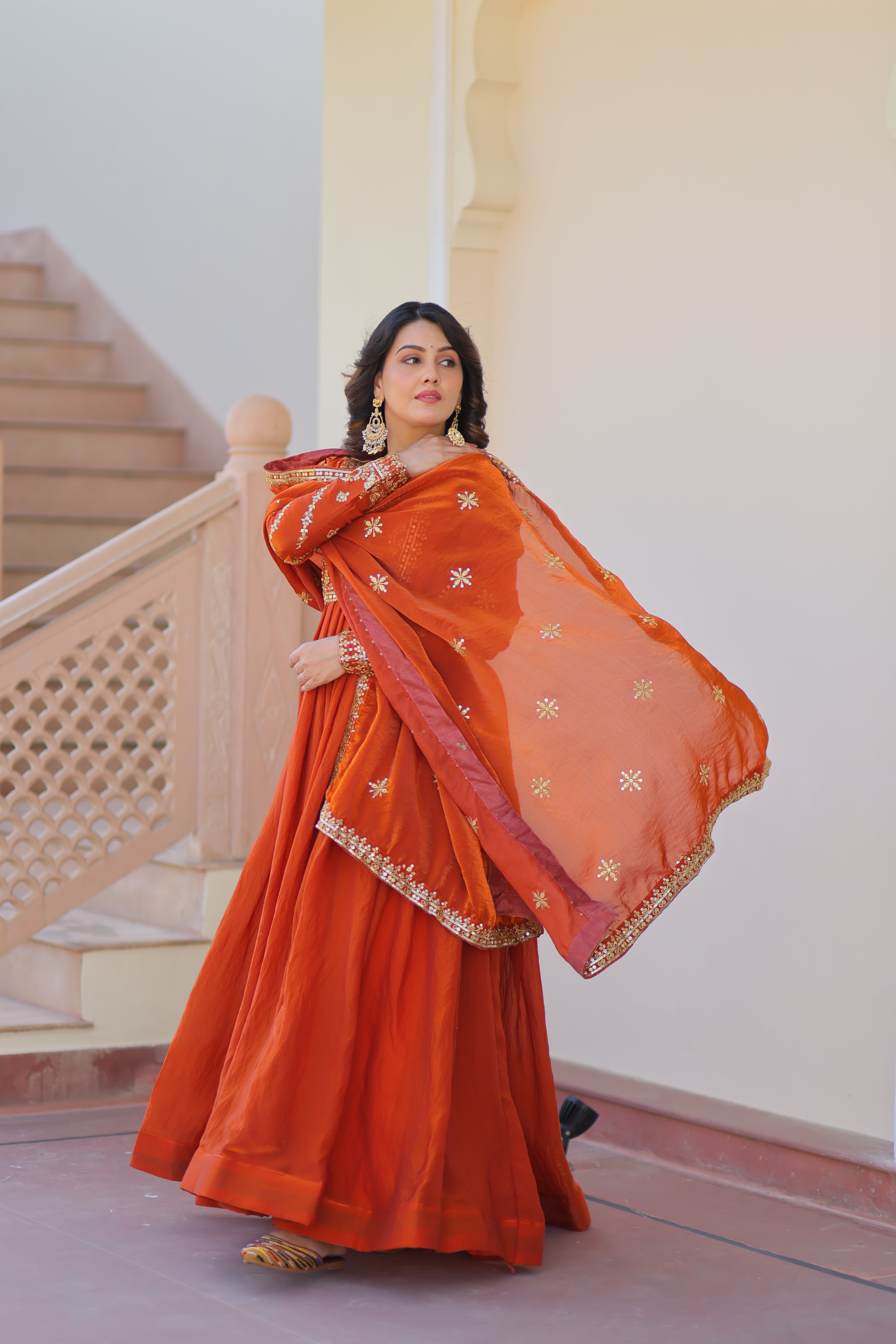 Organza Sequins Embroidered Festive Wear Gown