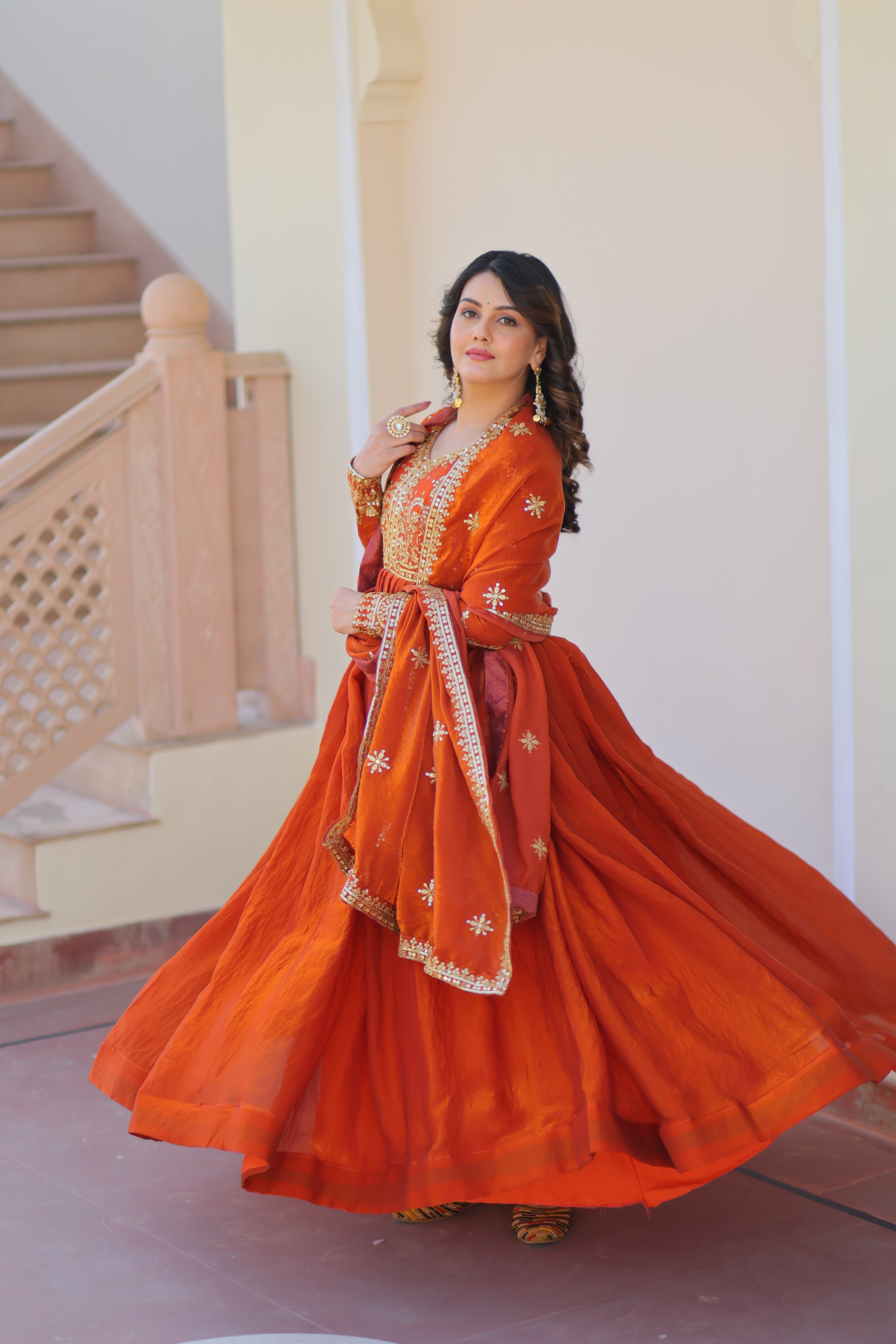 Organza Sequins Embroidered Festive Wear Gown