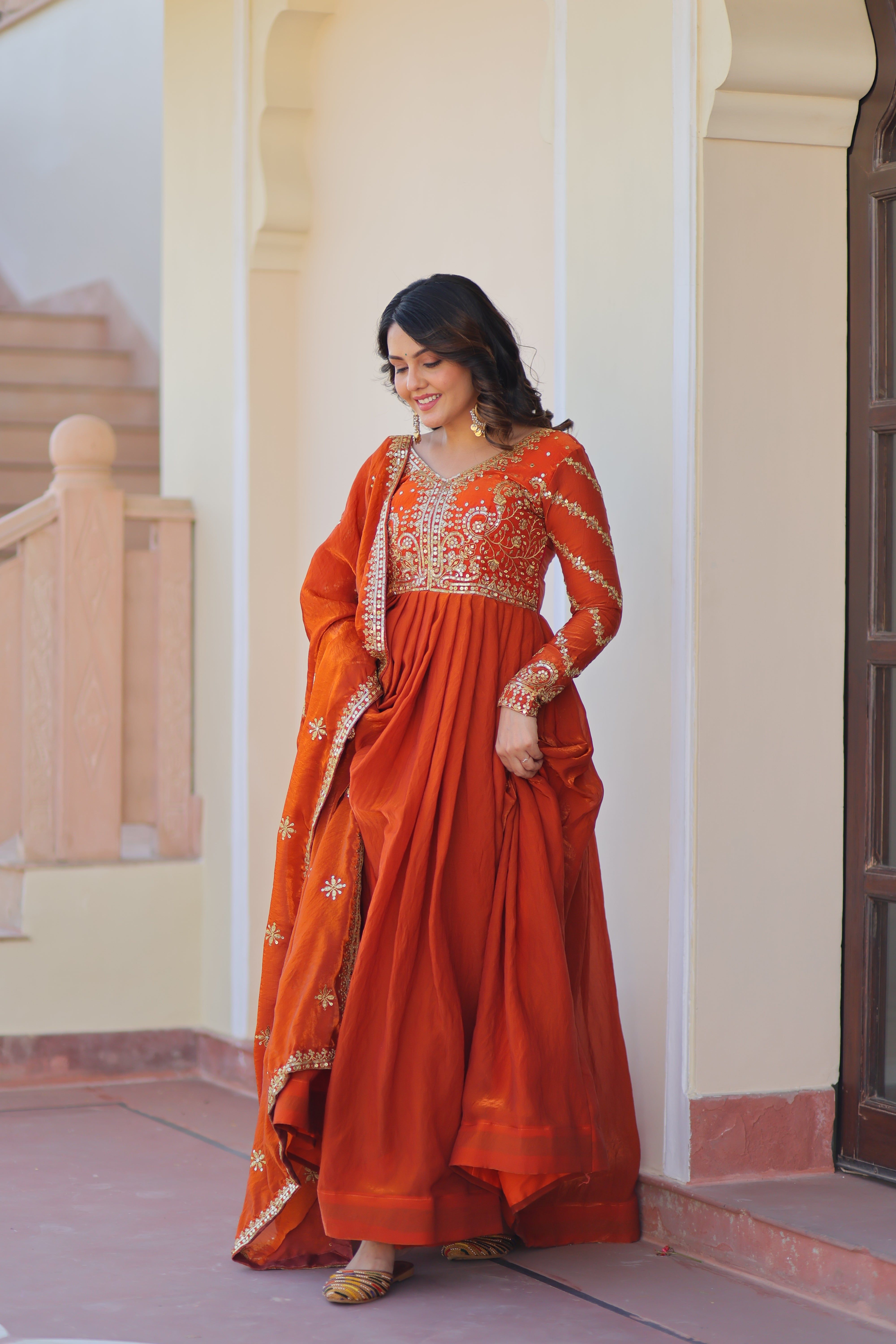 Organza Sequins Embroidered Festive Wear Gown