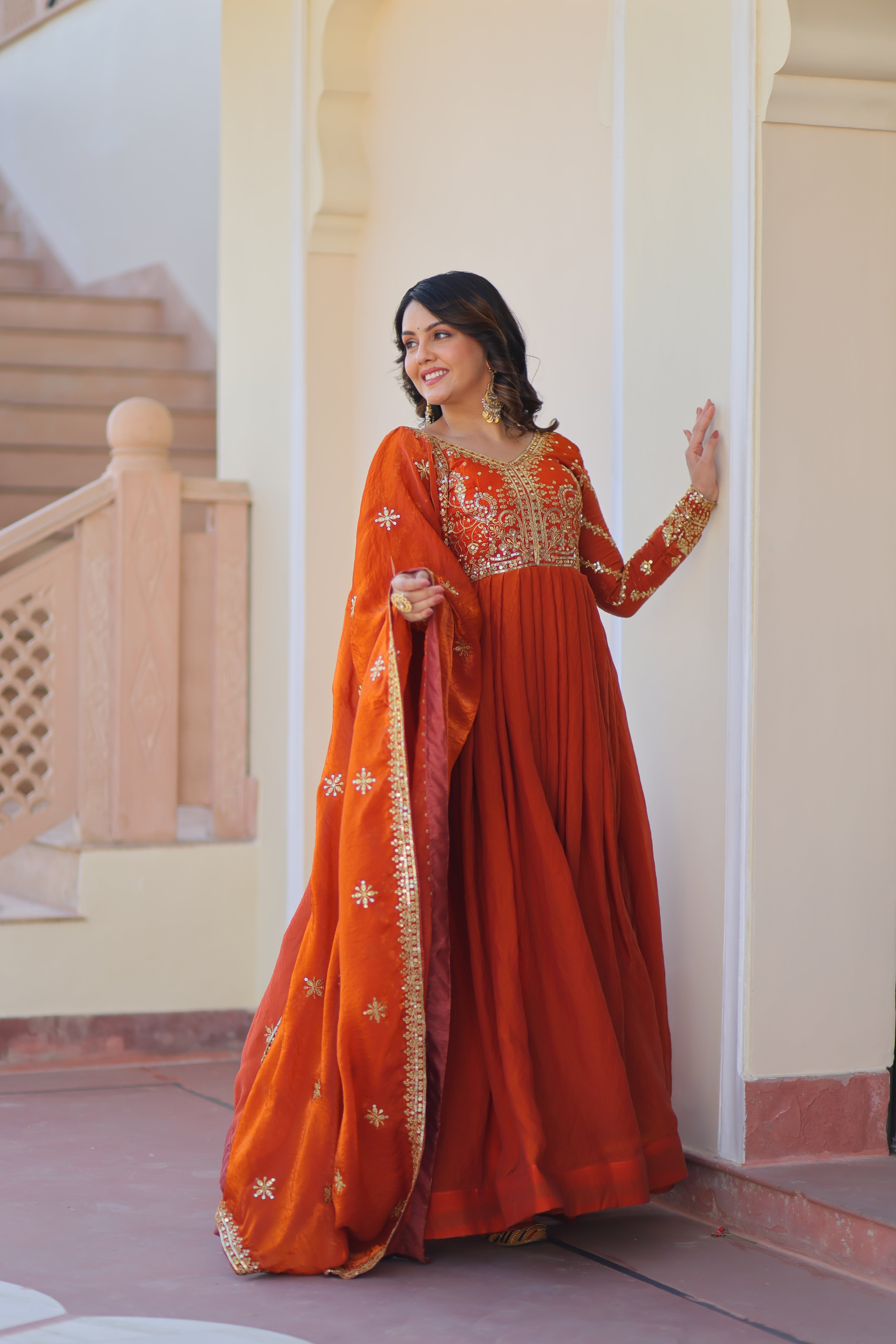 Organza Sequins Embroidered Festive Wear Gown