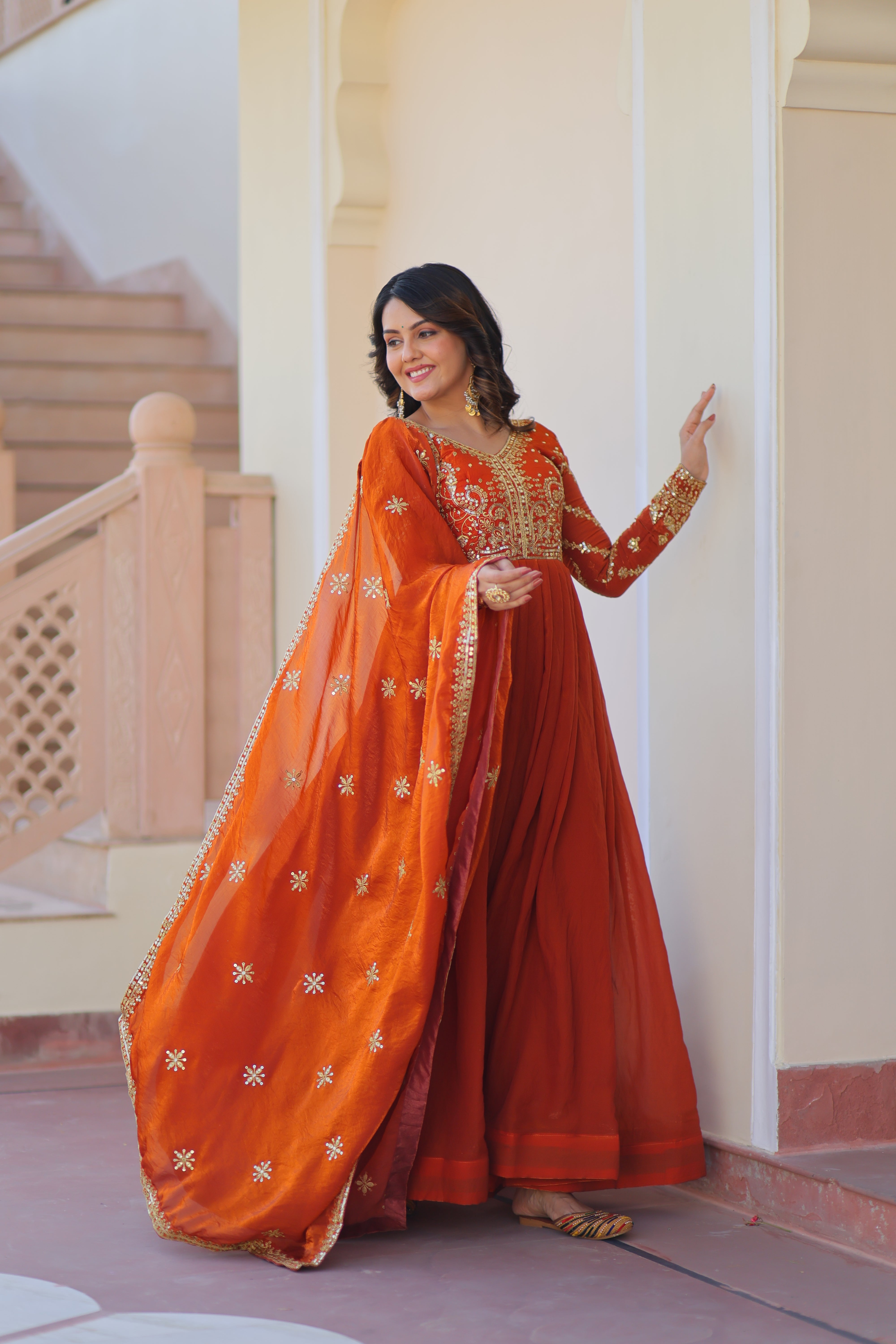 Organza Sequins Embroidered Festive Wear Gown