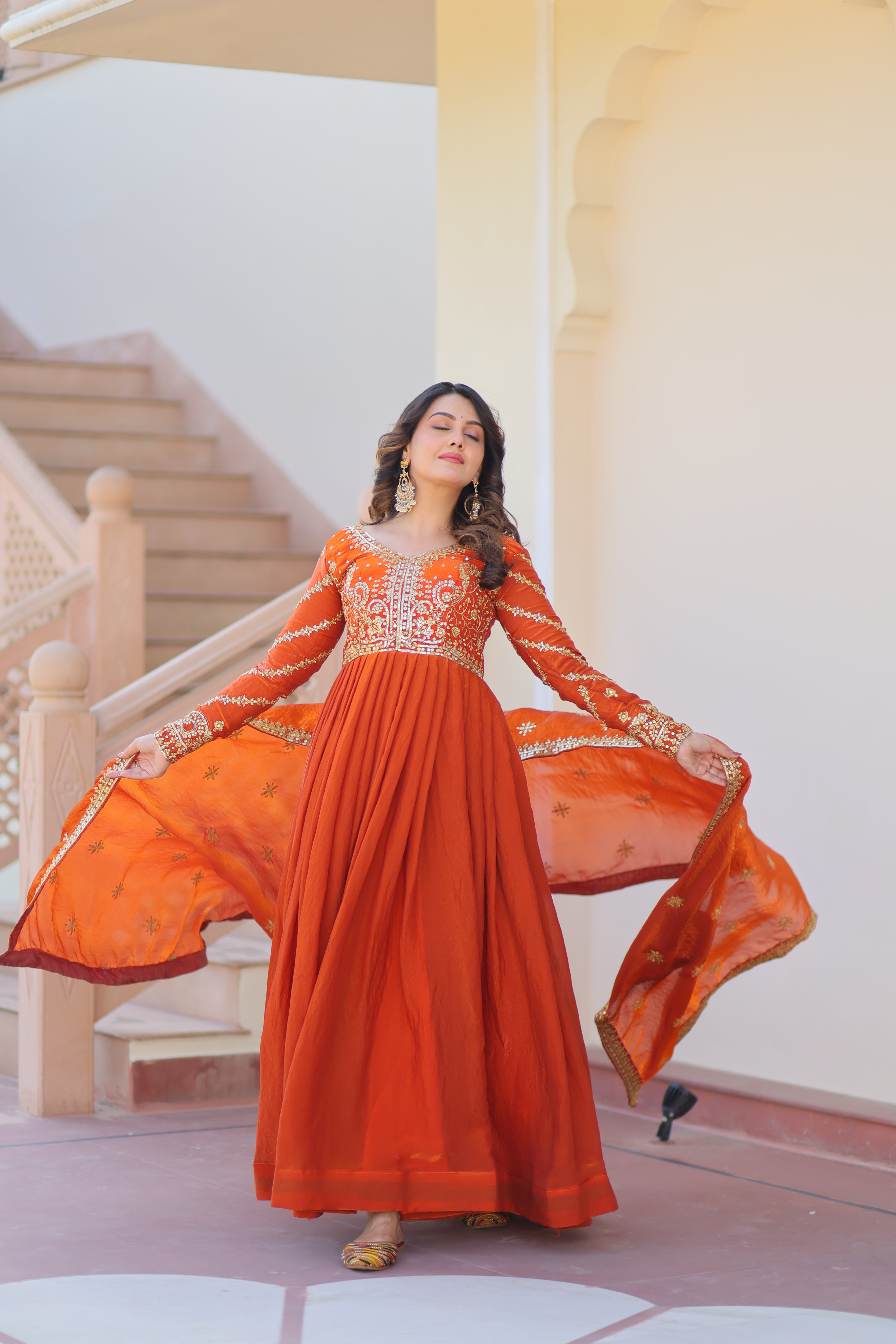 Organza Sequins Embroidered Festive Wear Gown