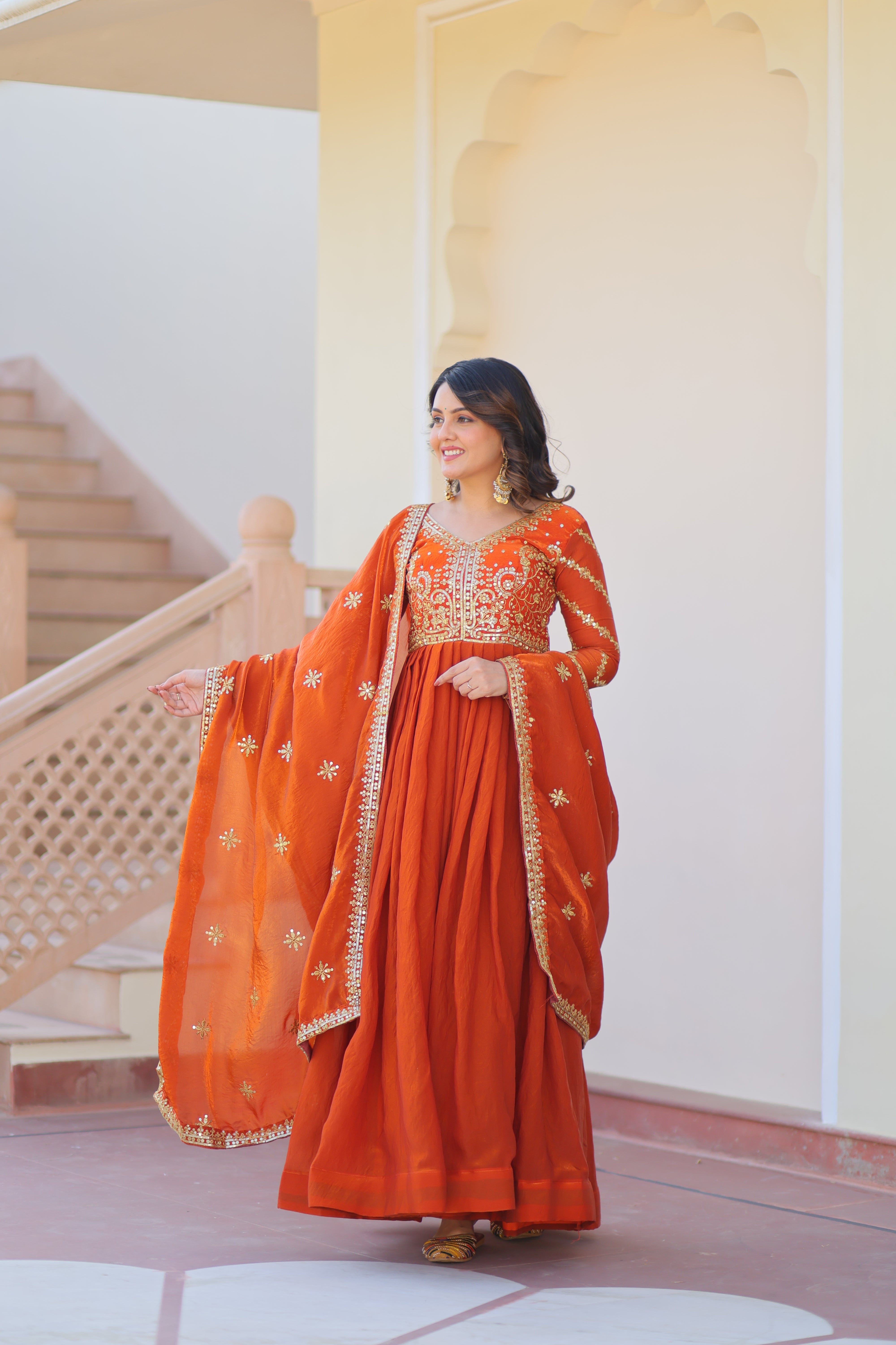 Organza Sequins Embroidered Festive Wear Gown