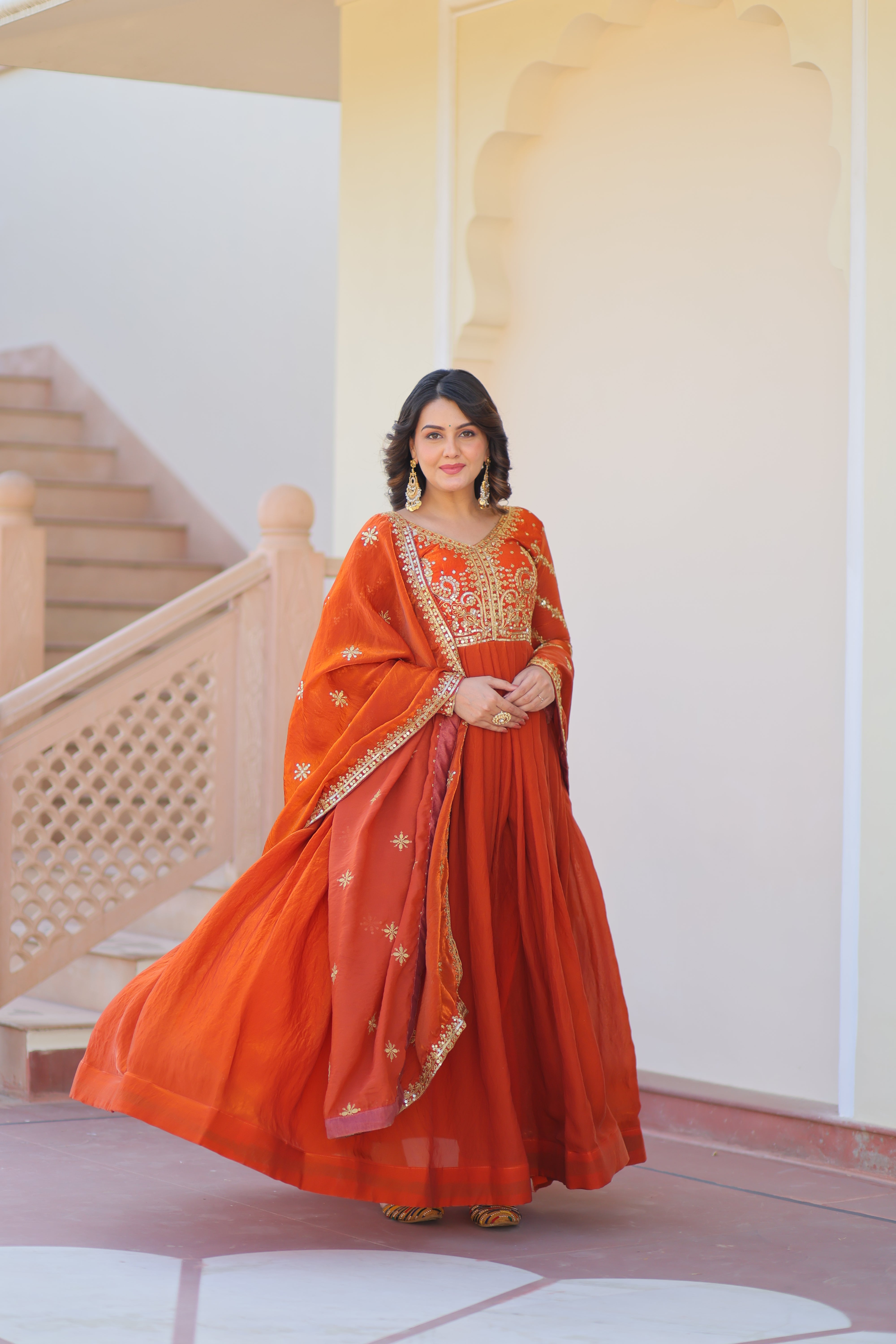 Organza Sequins Embroidered Festive Wear Gown
